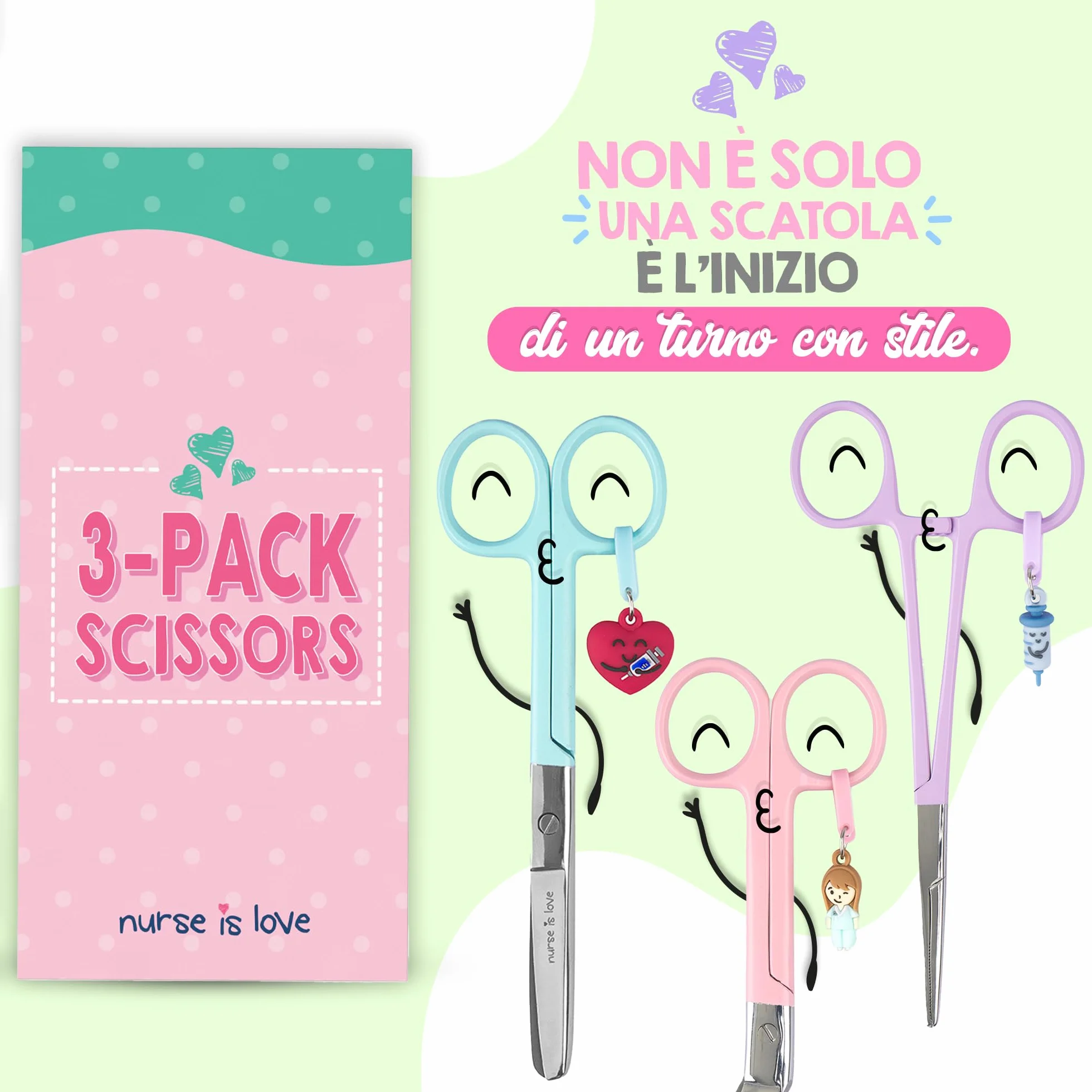 Forbici Infermieristiche Pico di Pato & Dritta Mayo Set 3 pz con Strumento di Fissaggio, Punta Roma per Bende, Primi Soccorsi