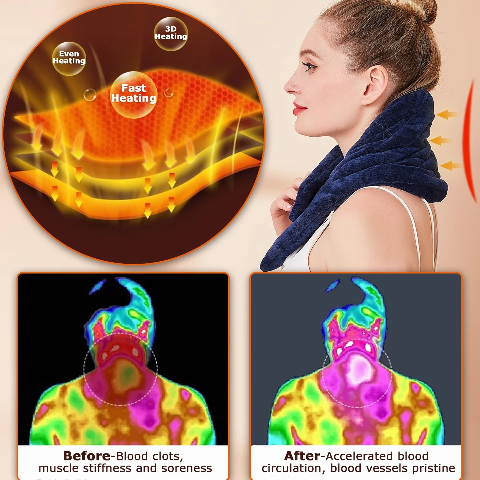 JOBYNA Termoforo Cervicale Elettrico, Termoterapia Scaldacollo Cuscino Cervicale Termico per Alleviare il Dolore, 5 secondi Riscaldamento Rapido, 30-70℃ e 10-90 minuti Regolabile