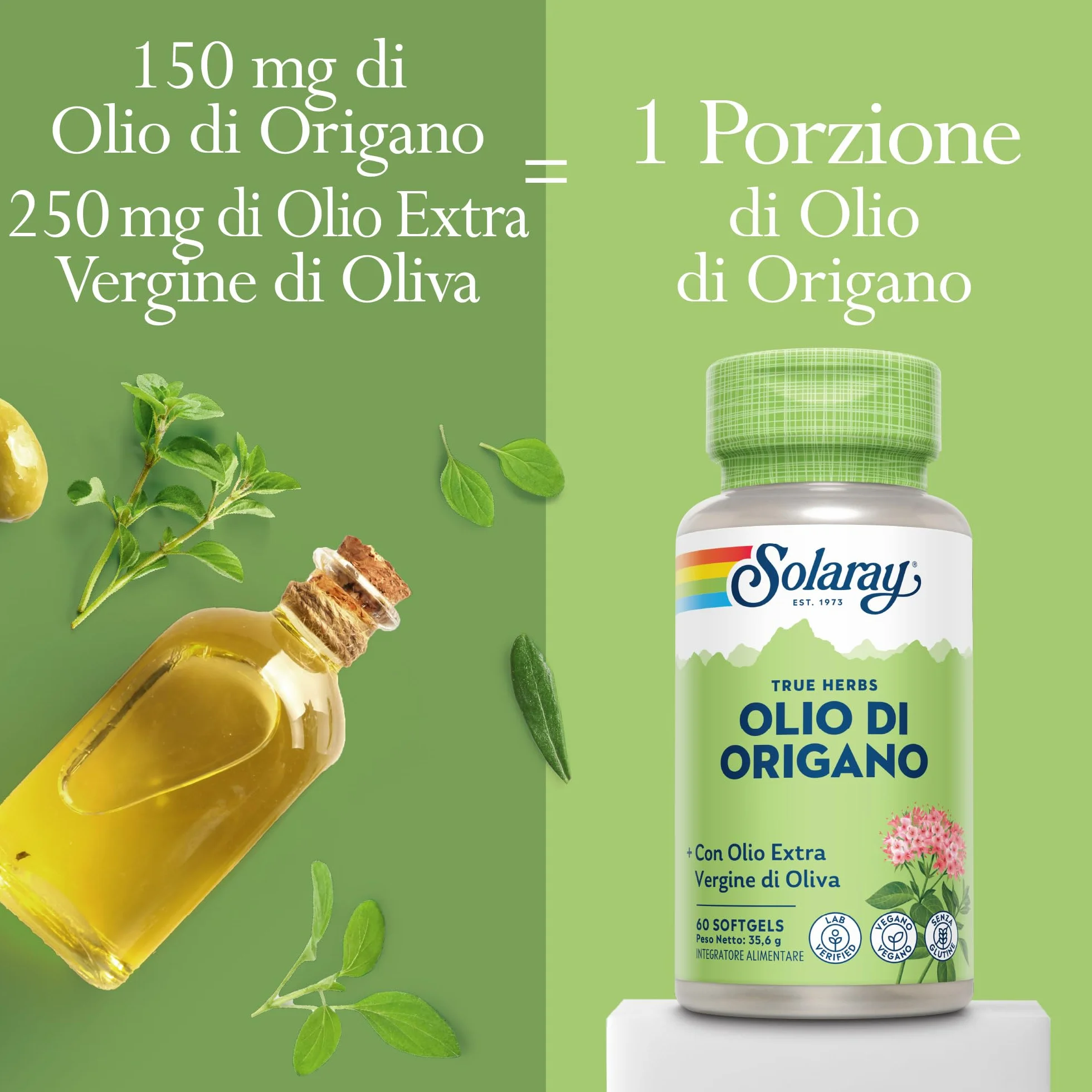 Solaray Olio di Origano 150mg 60 Capsule Softgel Vegane con Olio Extravergine d'Oliva - Fonte Naturale di Carvacrolo, Omega 3 e 6