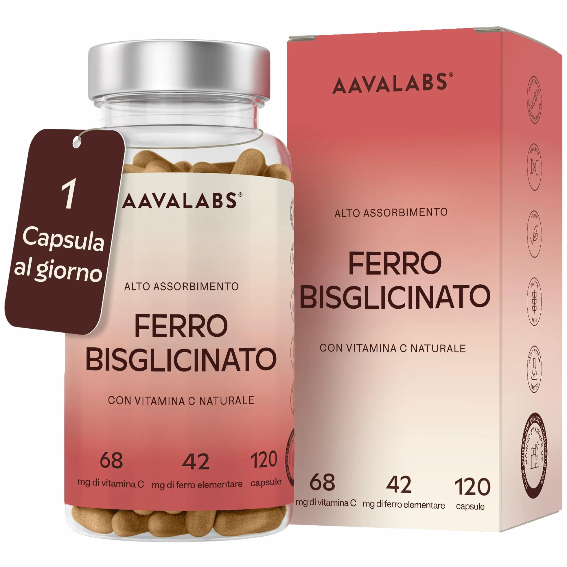 Integratore Ferro e Vitamina C Naturale - Ferro Bisglicinato 42mg Integratori Stanchezza Fisica e Mentale, Globuli Rossi, Sistema Immunitario - Ferro Integratore Forte Alto Assorbimento - 120 Capsule