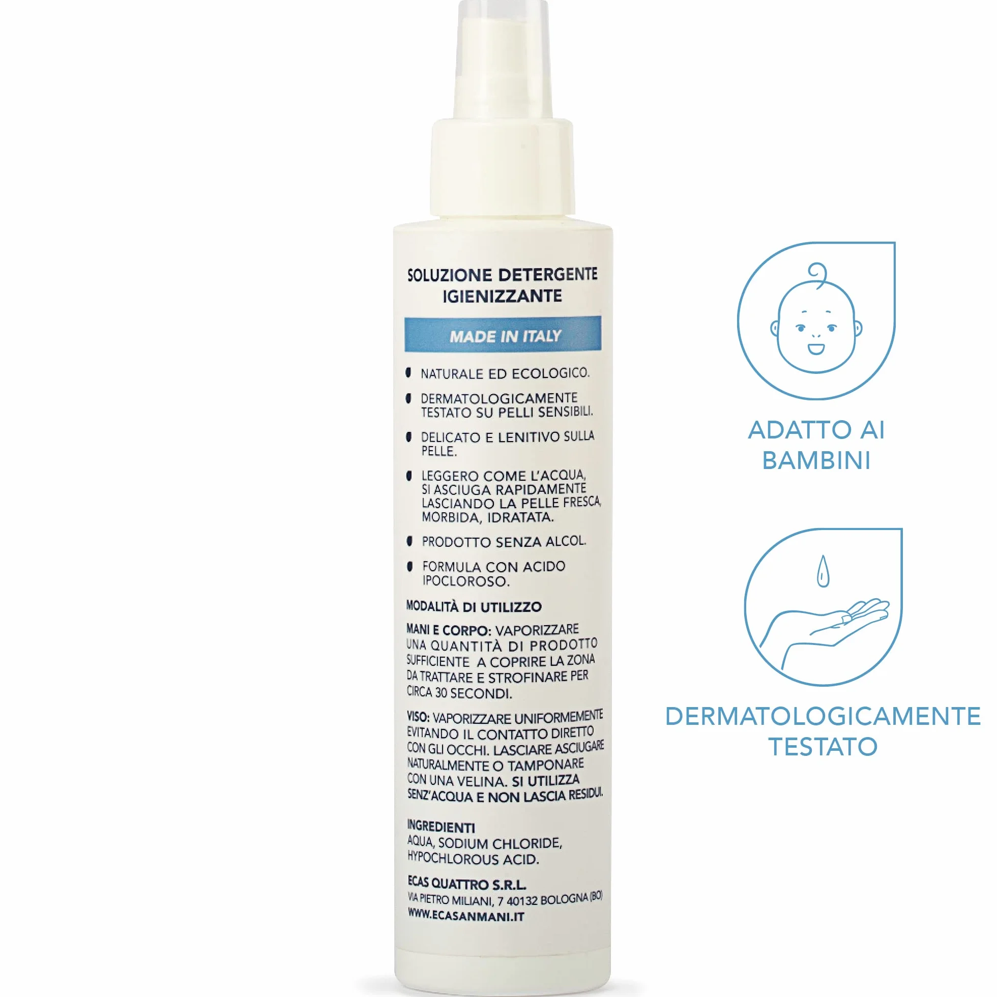 ECASAN Igienizzante Spray Mani Viso e Corpo 100% Naturale Acido Ipocloroso 150 ml