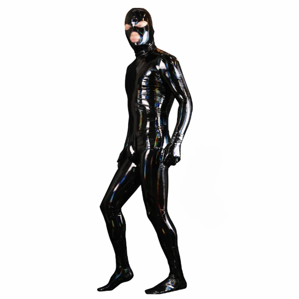 Sexy Uomo Latex Wet Look Catsuit Pelle Verniciata Bundle