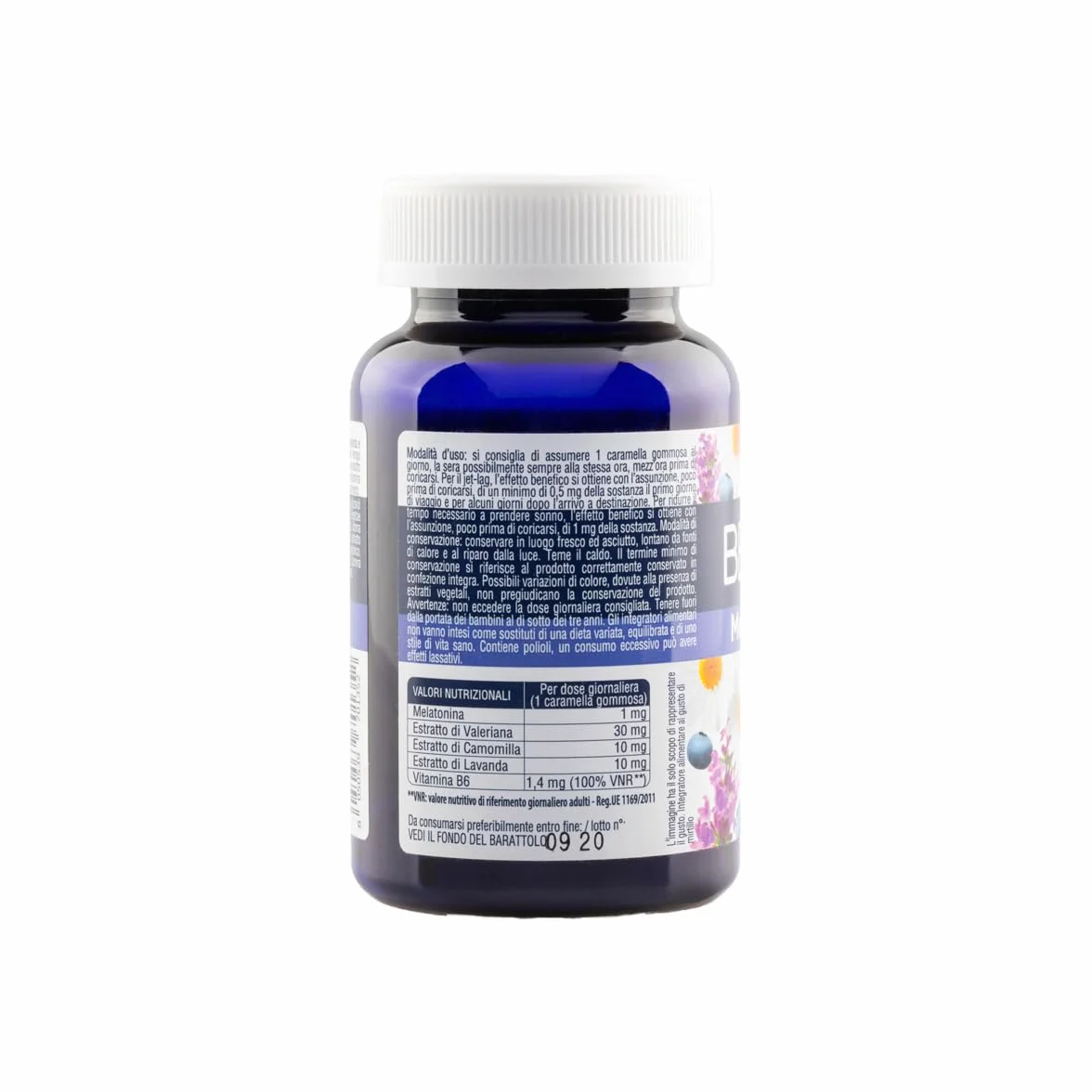 FRAU BEL SONNO Caramelle di Melatonina Gommosa con Valeriana, Camomilla, Lavanda e Vitamina B6, Gusto Mirtillo