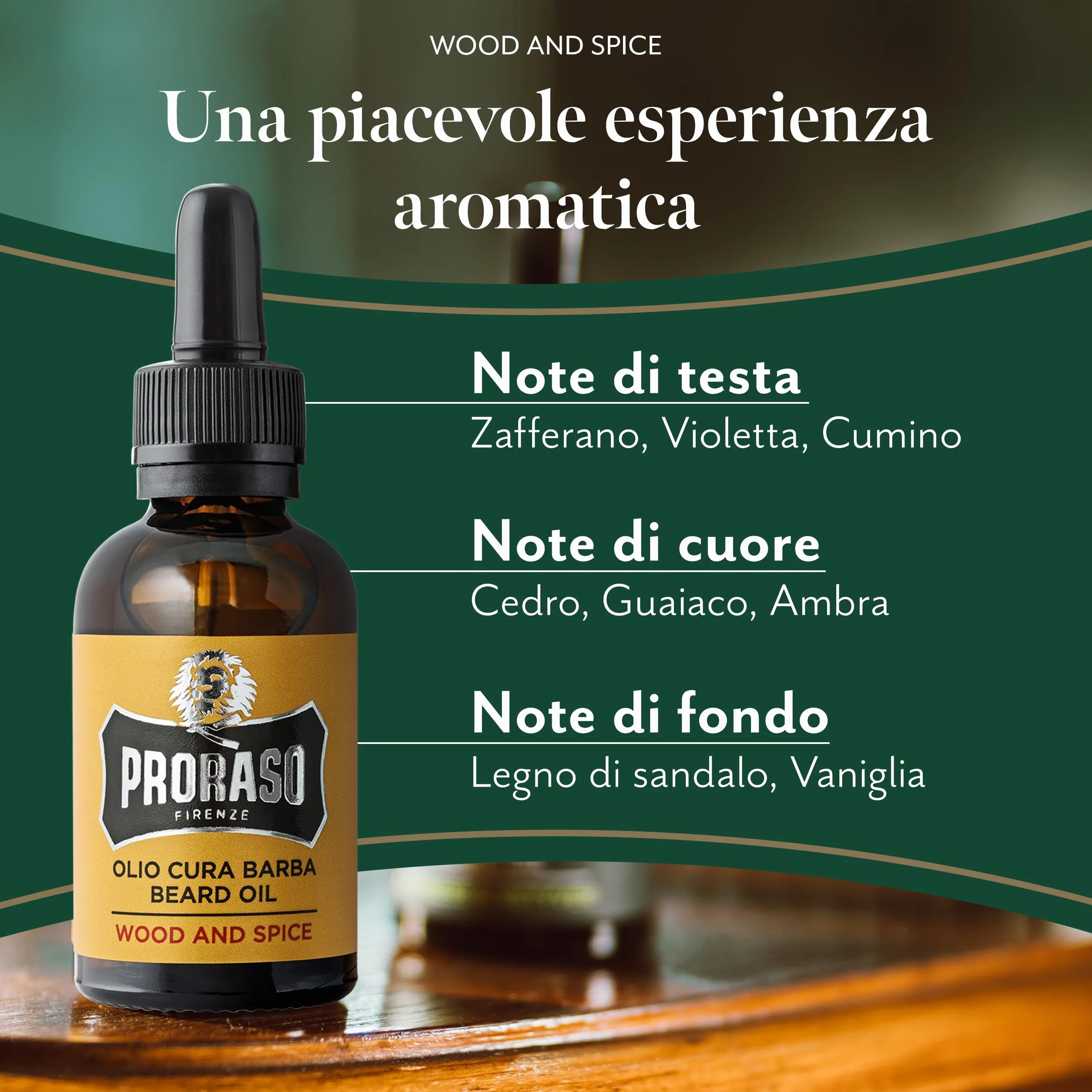 Proraso Olio Cura Barba Wood and Spice 30ml Olio da barba uomo ammorbidente nutriente Made in Italy