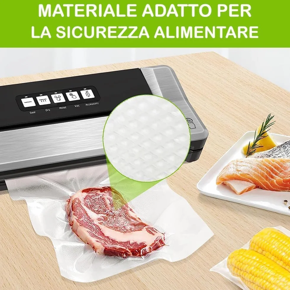 GM 100 Sacchetti Sottovuoto Goffrati 10x15 cm per Alimenti, Senza BPA