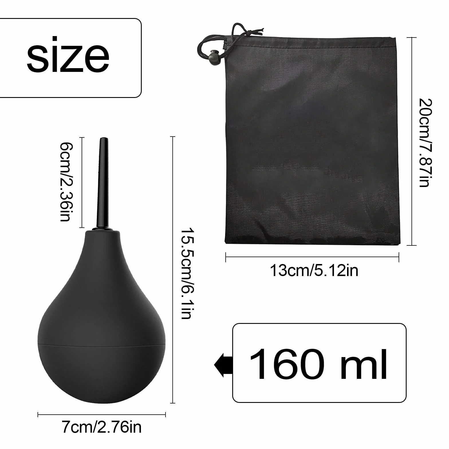 Doccia per clistere in silicone riutilizzabile 160 ml nero 15,5 x 7 cm