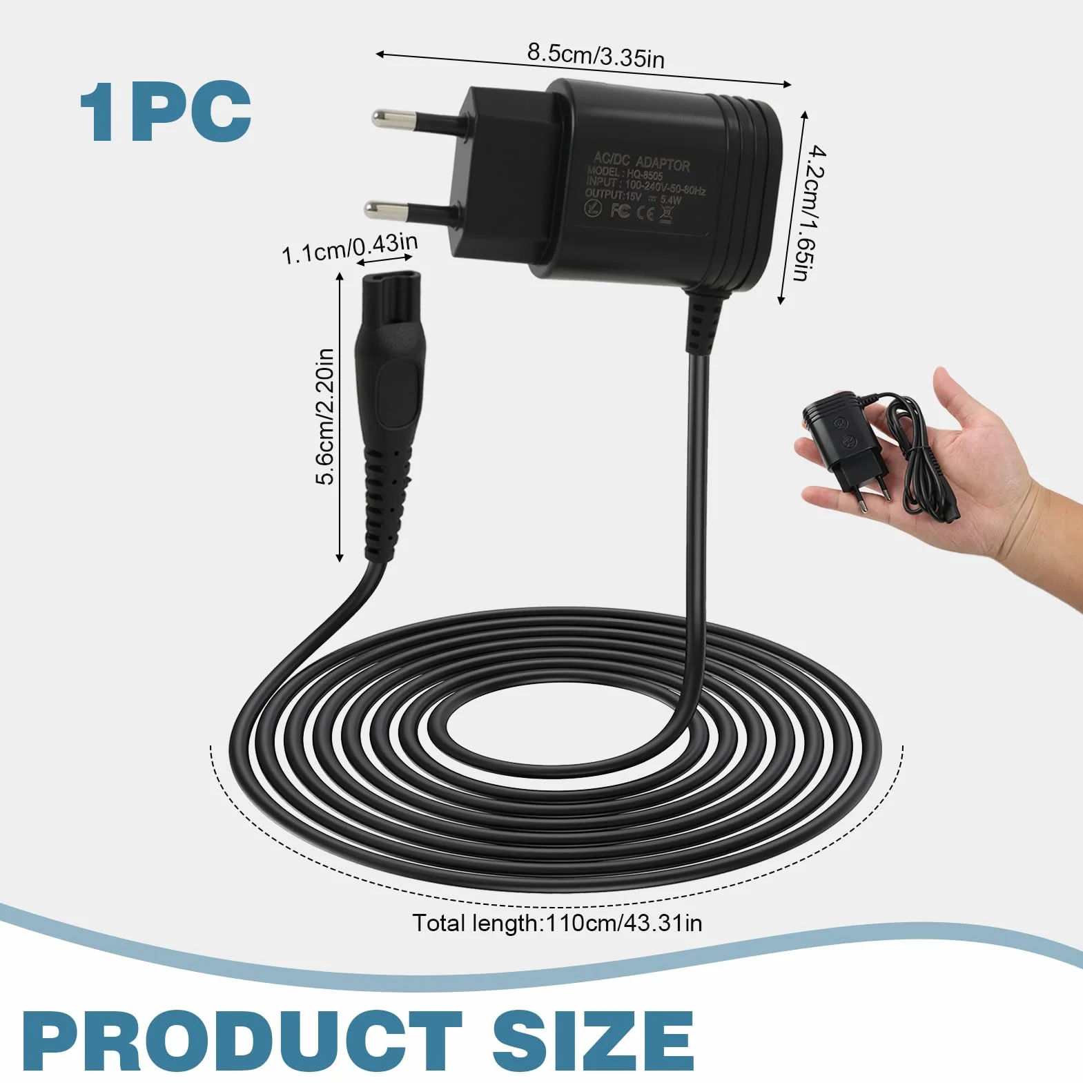 Adattatore per rasoio 15V compatibile Philips Series 3000 5000 7000 9000 QP6510 QP6520 MG7745 MG7730 MG7720