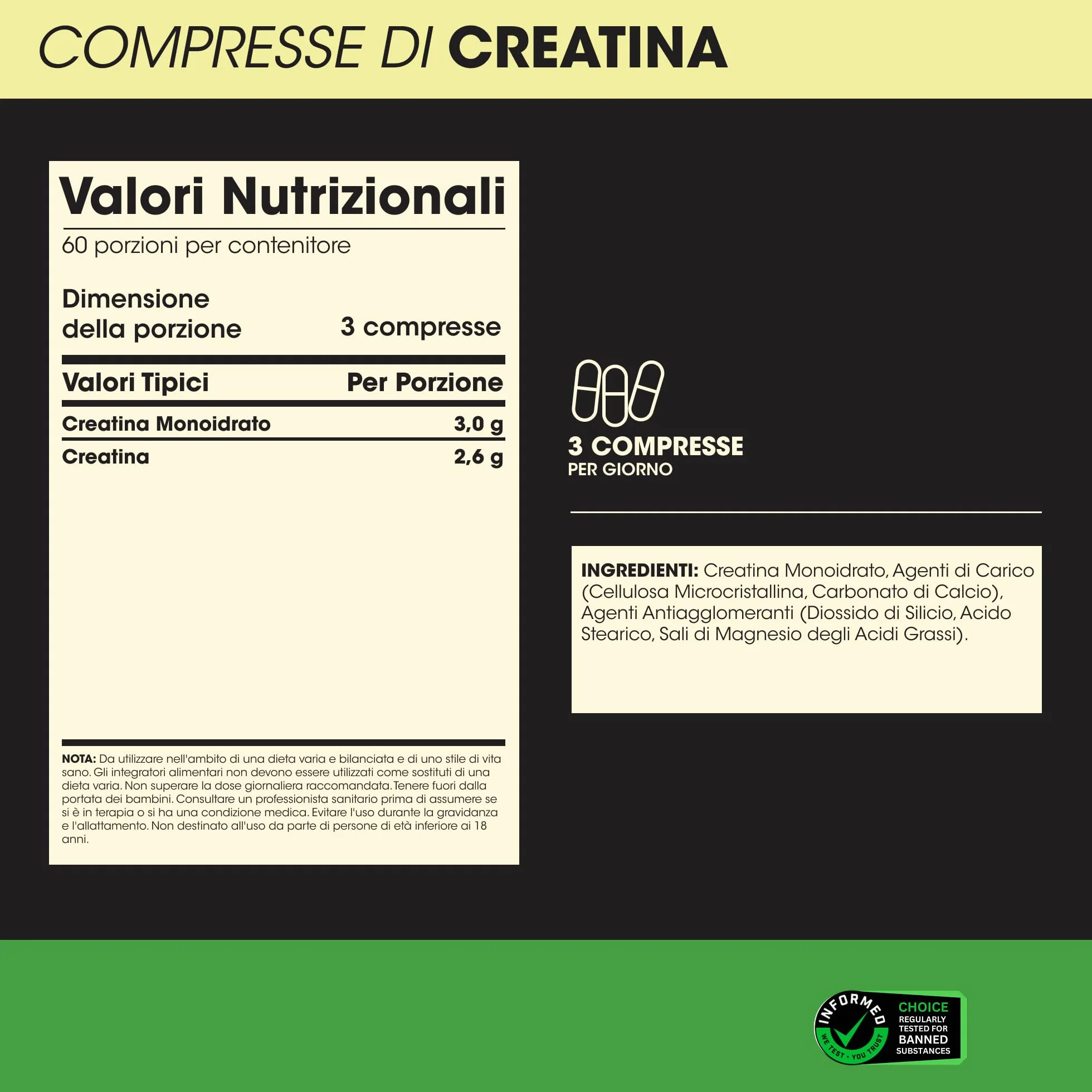 Optimum Nutrition Creatine Tablets – 3 g di Creatina Monoidrato per Porzione per Supportare le Prestazioni Durante l’Allenamento ad Alta Intensità – 60 Porzioni (180 Compresse)