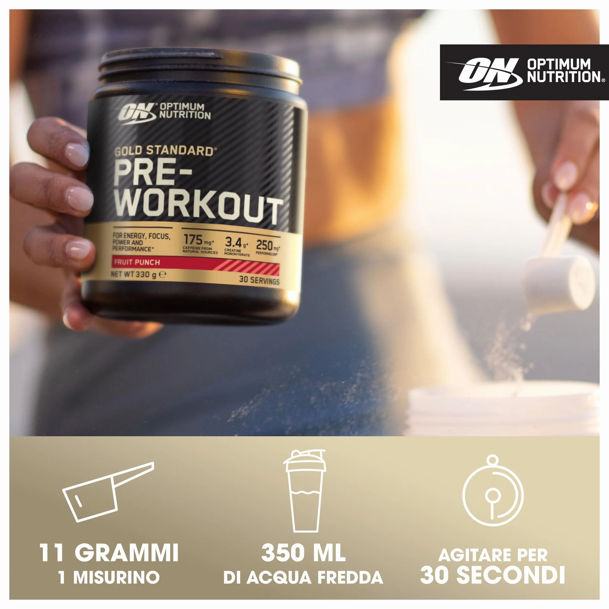 Optimum Nutrition Gold Standard Pre-Workout in Polvere, Gusto Mela Verde, 330g, 30 Porzioni