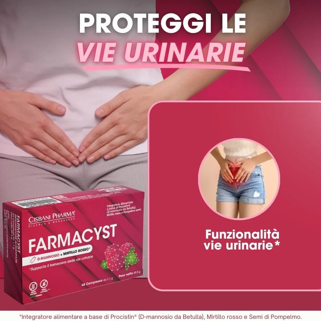 CISBANI PHARMA Farmacyst 45 compresse D-Mannosio, Mirtillo Rosso e Semi di Pompelmo - Integratore per Vie Urinarie