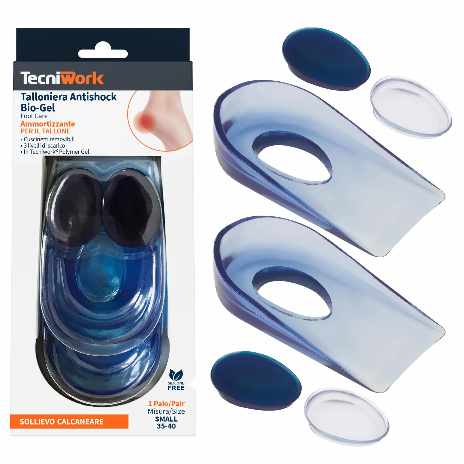 Talloniera Anti-shock in gel con cuscinetti removibili a densità graduata - 1 paio - Mis. per scarpe 41-46