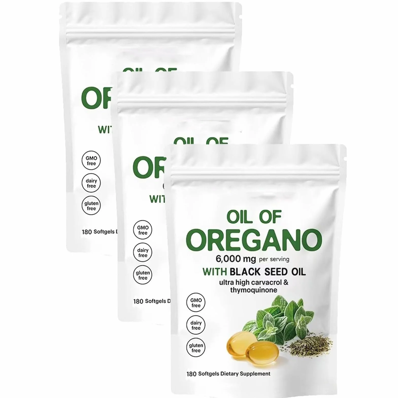 Olio di Origano Softgels 2 in 1 6000 mg con Olio di Semi Neri, Integratore di Origano