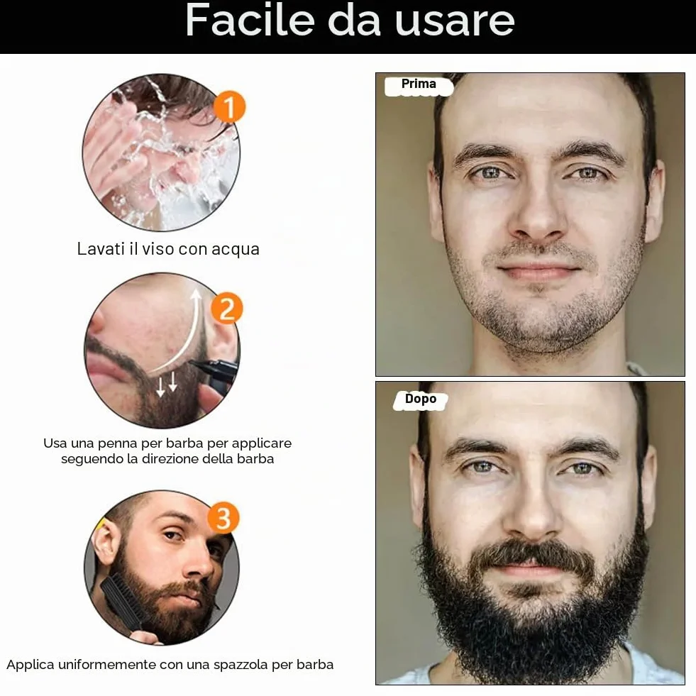 Penna per Barba Uomo,Kit Matita Riempitiva per Barba da Uomo,Penna per Riempimento Barba,Beard Filling Pen,Riempimento Barba Impermeabile,Matita per Barba e Pennello per Barba,Nero