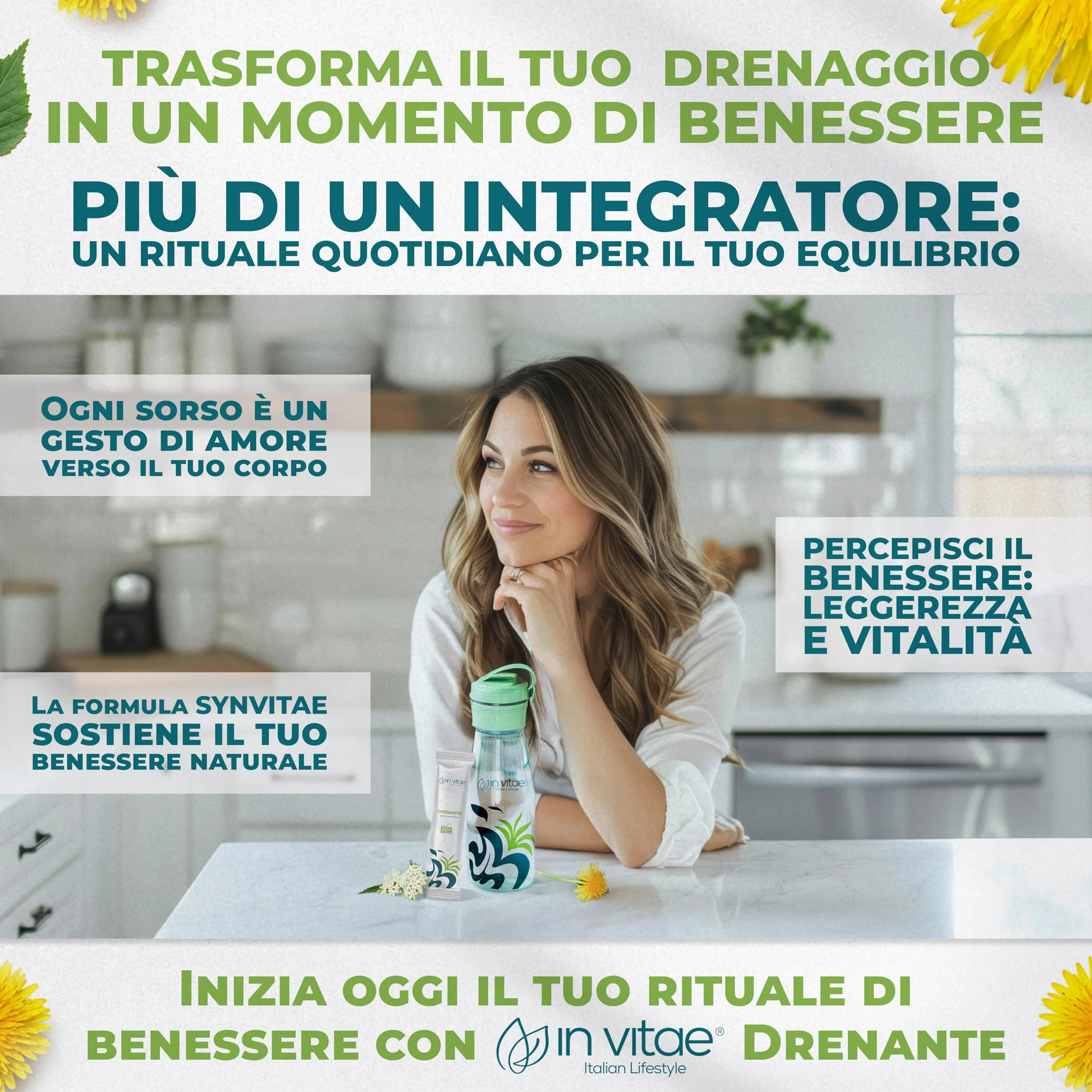IN VITAE Drenante Forte Integratore con Aloe Tarassaco Betulla Carciofo e Sambuco Drenaggio Liquidi Corporei Funzioni Depurative 20 Stick Gel