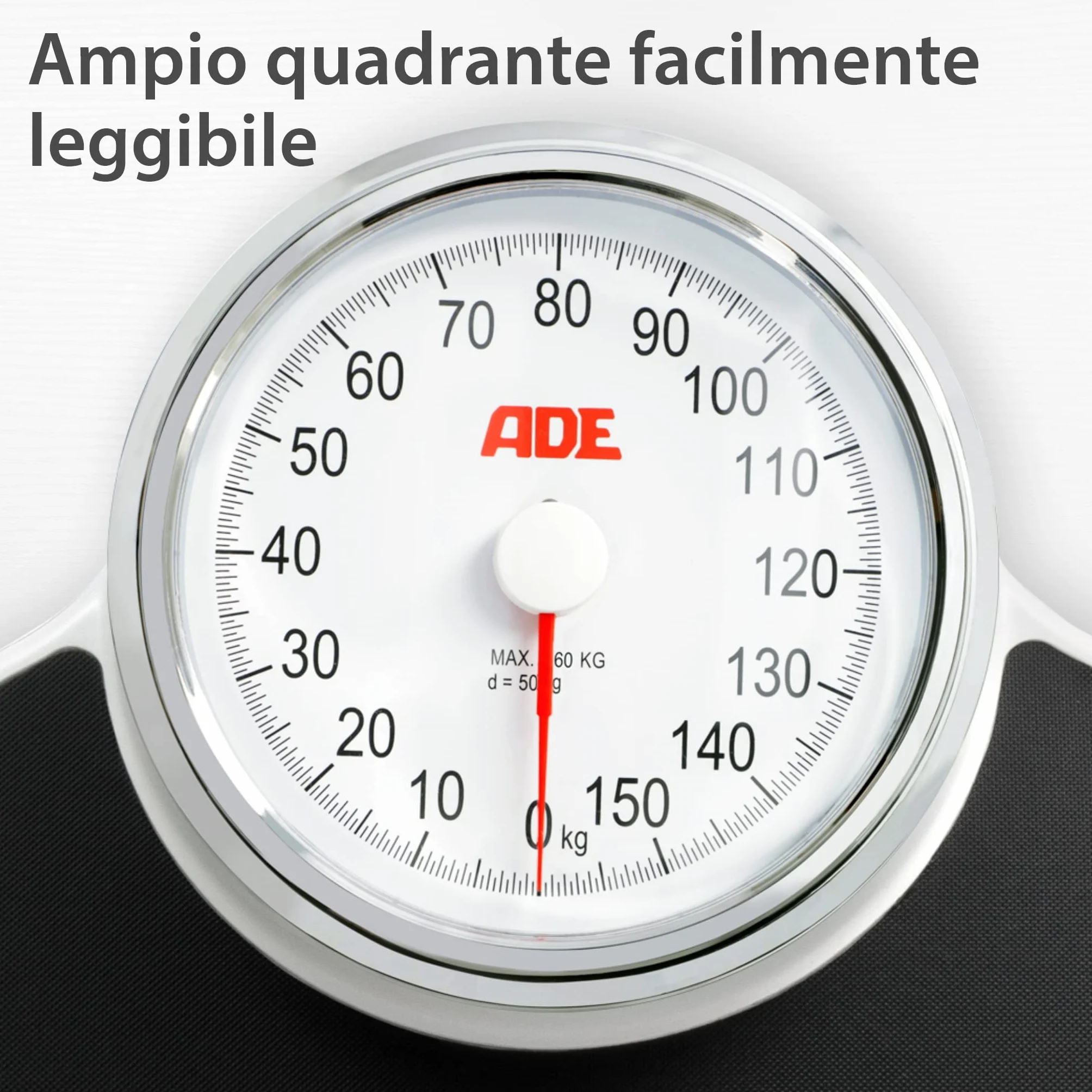 ADE Bilancia pesapersone analogica XL senza batteria | superficie antiscivolo | molto precisa | per piedi grandi | bilancia pesapersone meccanica dal design classico | fino a 160 kg