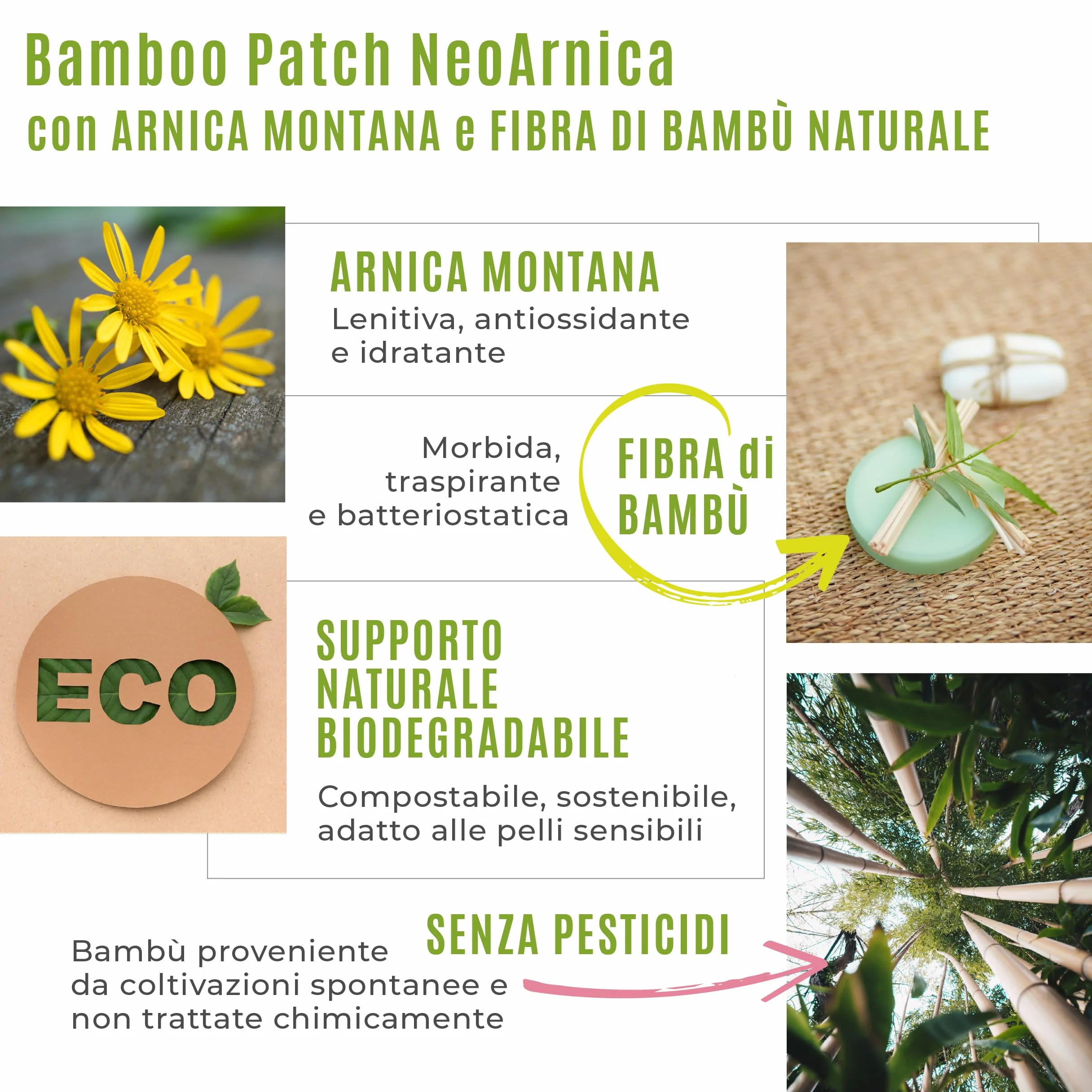 NeoArnica Bamboo Patch - Cerotto all'Arnica Montana in fibra di bambù per il sollievo e il benessere delle zone trattate
