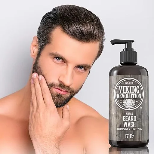 Viking Revolution - Shampoo Barba - Bagnoschiuma Naturale con Olio di Argan & Jojoba - Ammorbidisce e Rafforza - Menta piperita ed Eucalipto - 500 ml