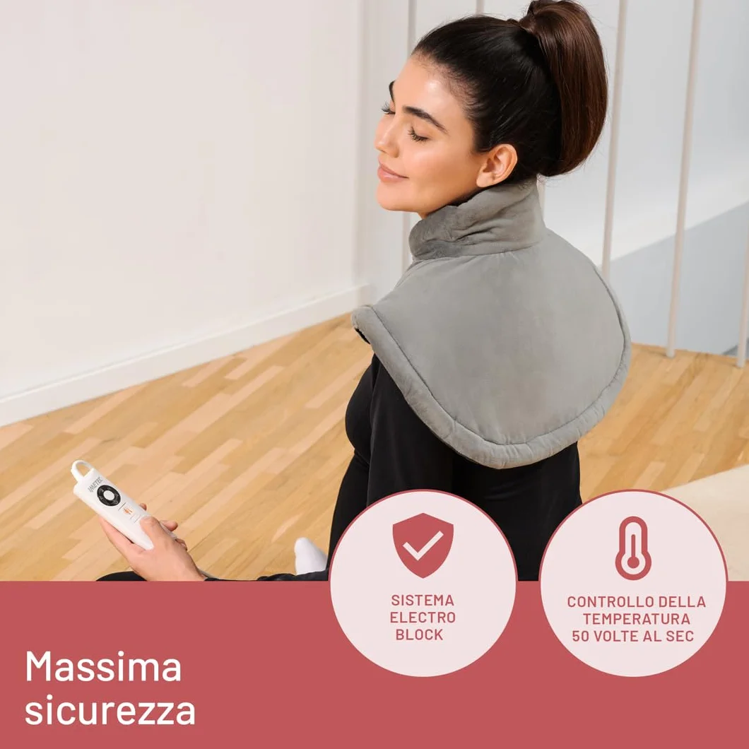 Imetec Intellisense Cervical – Termoforo cervicale e spalle, sollievo a tensioni e contratture, 47x52 cm, tessuto anallergico lavabile, 5 temperature, massima vestibilità
