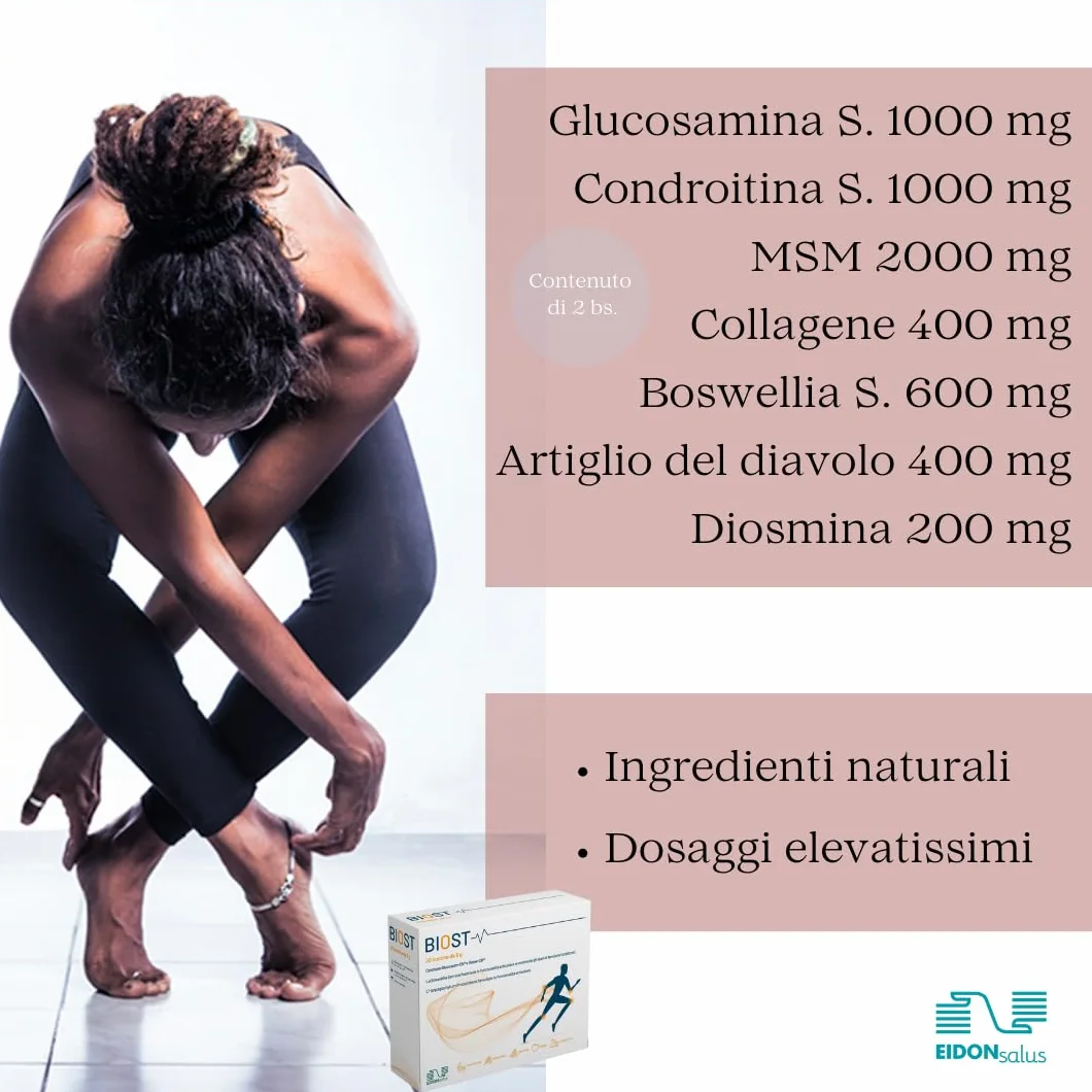 BIOST Integratore di Glucosamina a Rapido Assorbimento - Articolazioni Fluide e Libere - Cura Infiammazioni e Traumi - Rigenerazione Cartilaginea - Anti-Edema - 20 Bustine da 5 Grammi