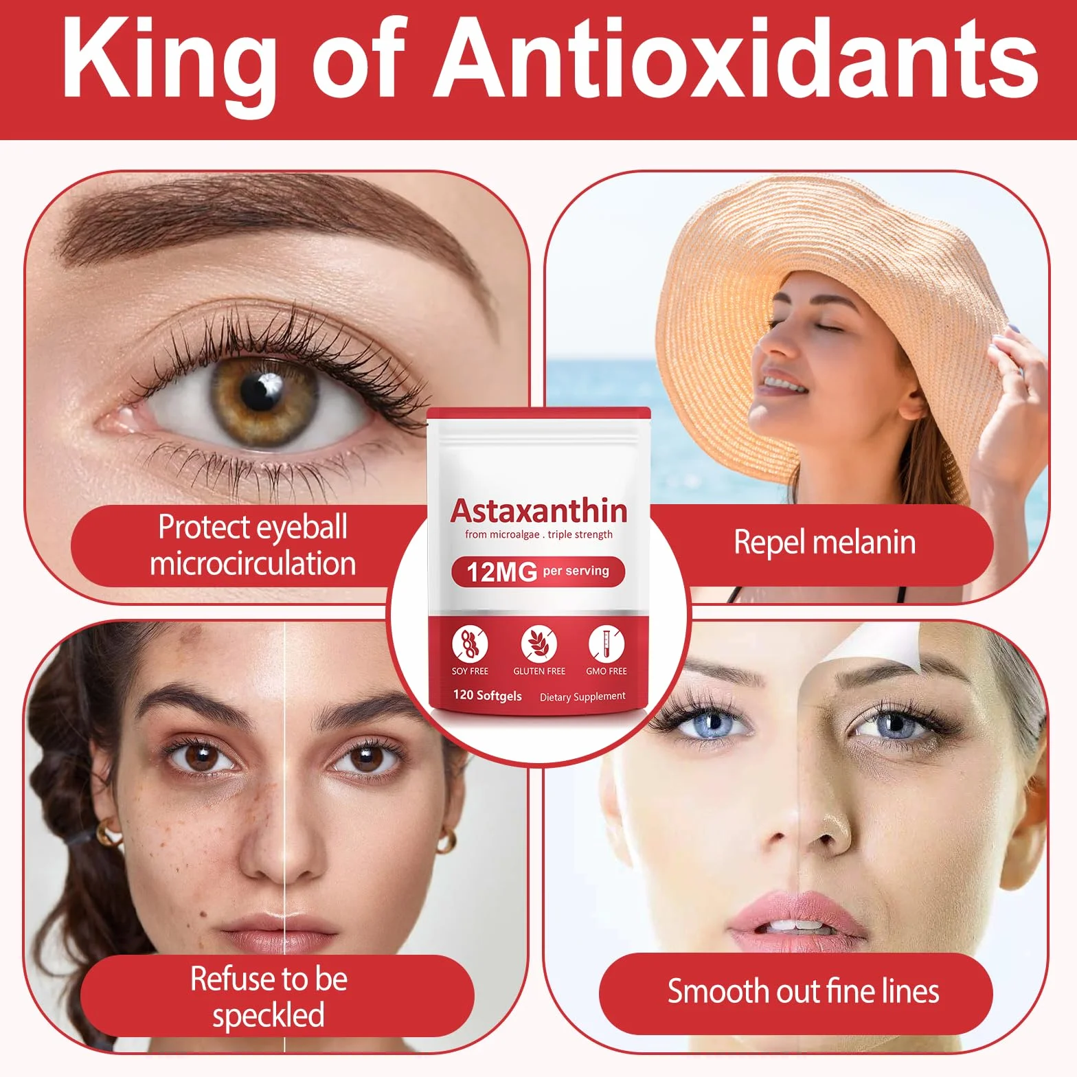 Integratori di Astaxanthin, Premium supporta occhi, articolazioni, circolazione e pelle - Formula naturale anti-invecchiamento, non-GMO