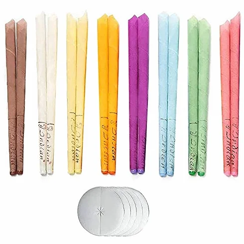 Set di 16 candele per orecchie, candele in cera per orecchie, kit di pulizia dell'orecchio, candele per dissolvenza, con 6 dischi di protezione, candele per rilassare e rimuovere il cerume