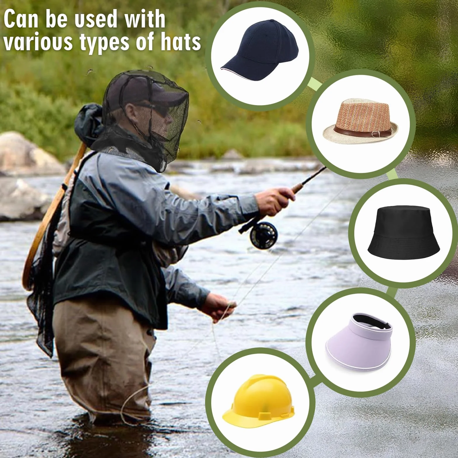 Cappello Antizanzare 4 Pezzi Rete Antizanzare Maglia Ultra-Fine 522 Fori/pollice² Leggero Traspirante Campeggio Escursionismo Pesca