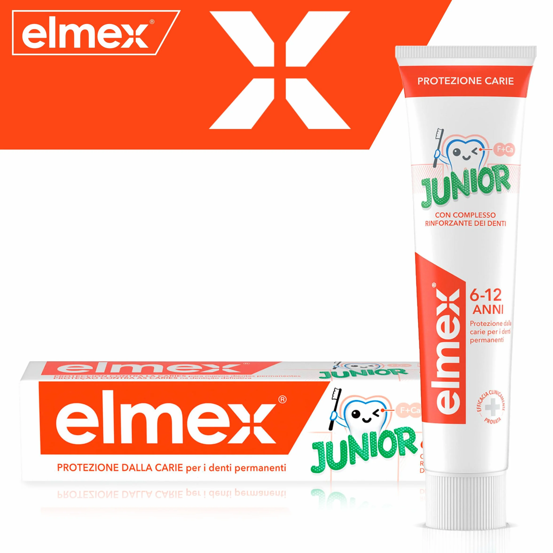 elmex Dentifricio Junior 6-12 Anni per Bambini 4x75ml | con Fluoruro Amminico | Protegge i Denti Dei Bimbi dalla Carie | Dentifricio Anticarie per Denti Permanenti | 0% Coloranti
