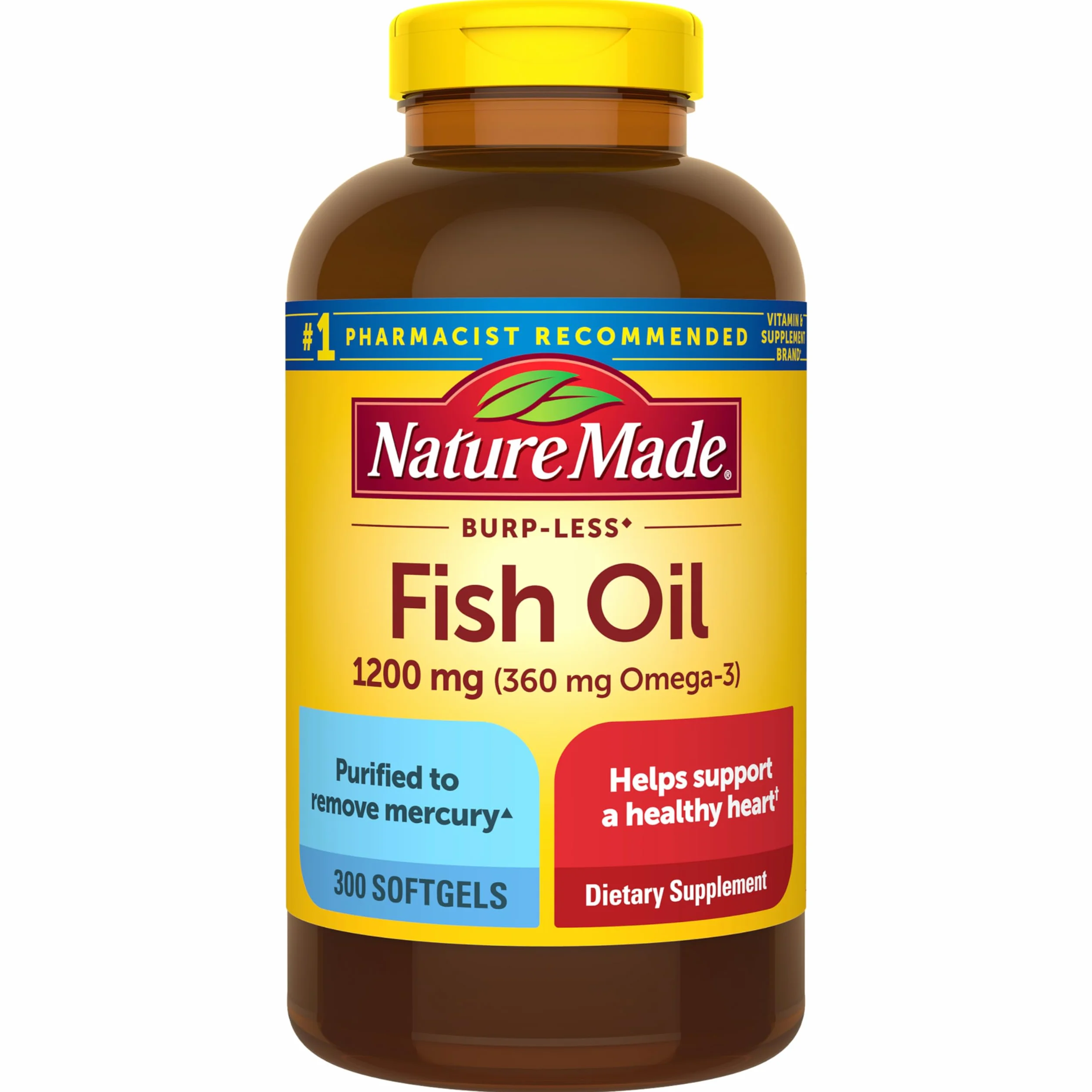 Nature Made Olio di pesce senza ruttino 1200 mg Softgels, 300 Conteggio