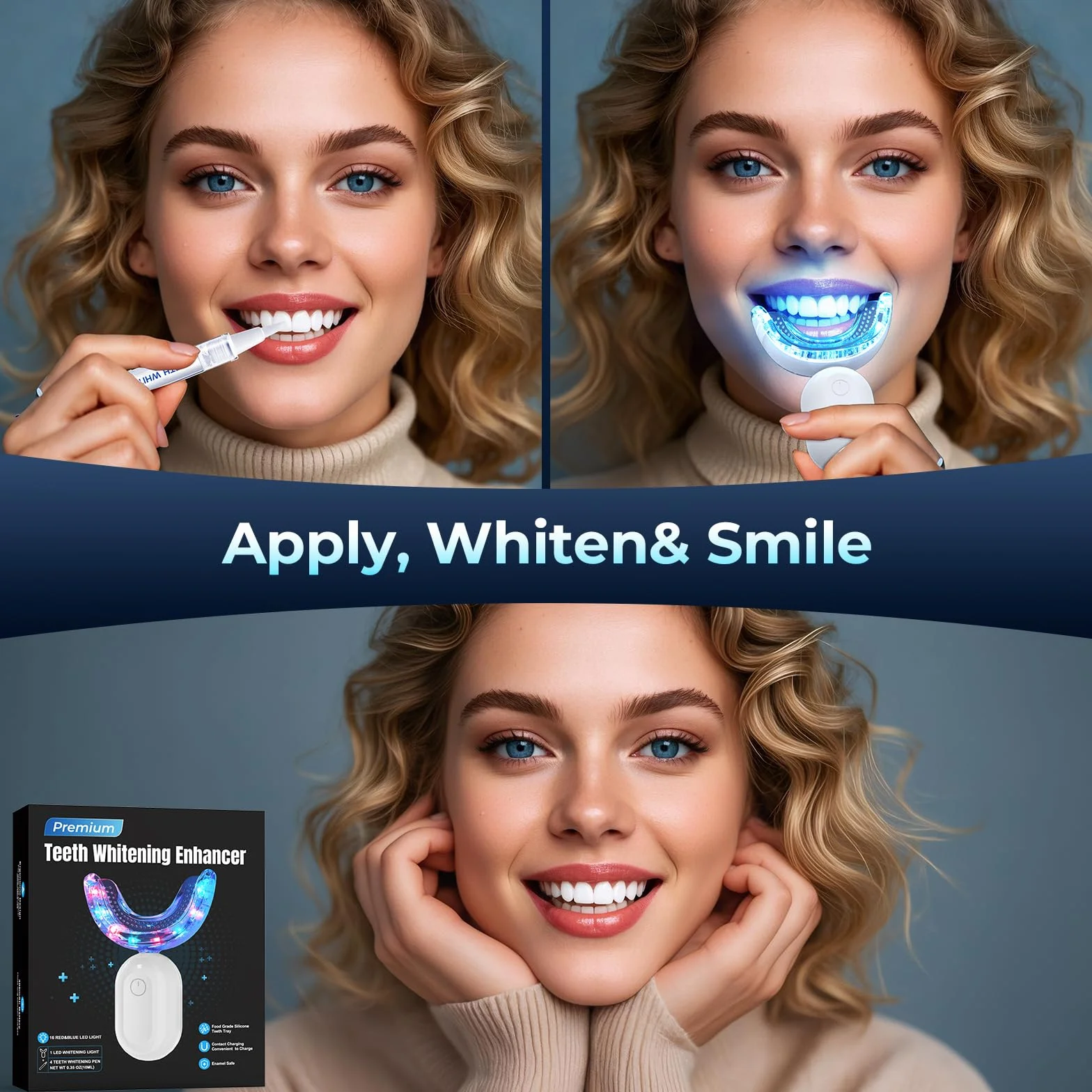 Kit Sbiancante Denti Professionale Sbiancamento Denti - TeethBliss kit sbiancante denti con Lampada LED 32X Elimina le Macchie 3 Gel Sbiancante Denti Sicuro per lo Smalto