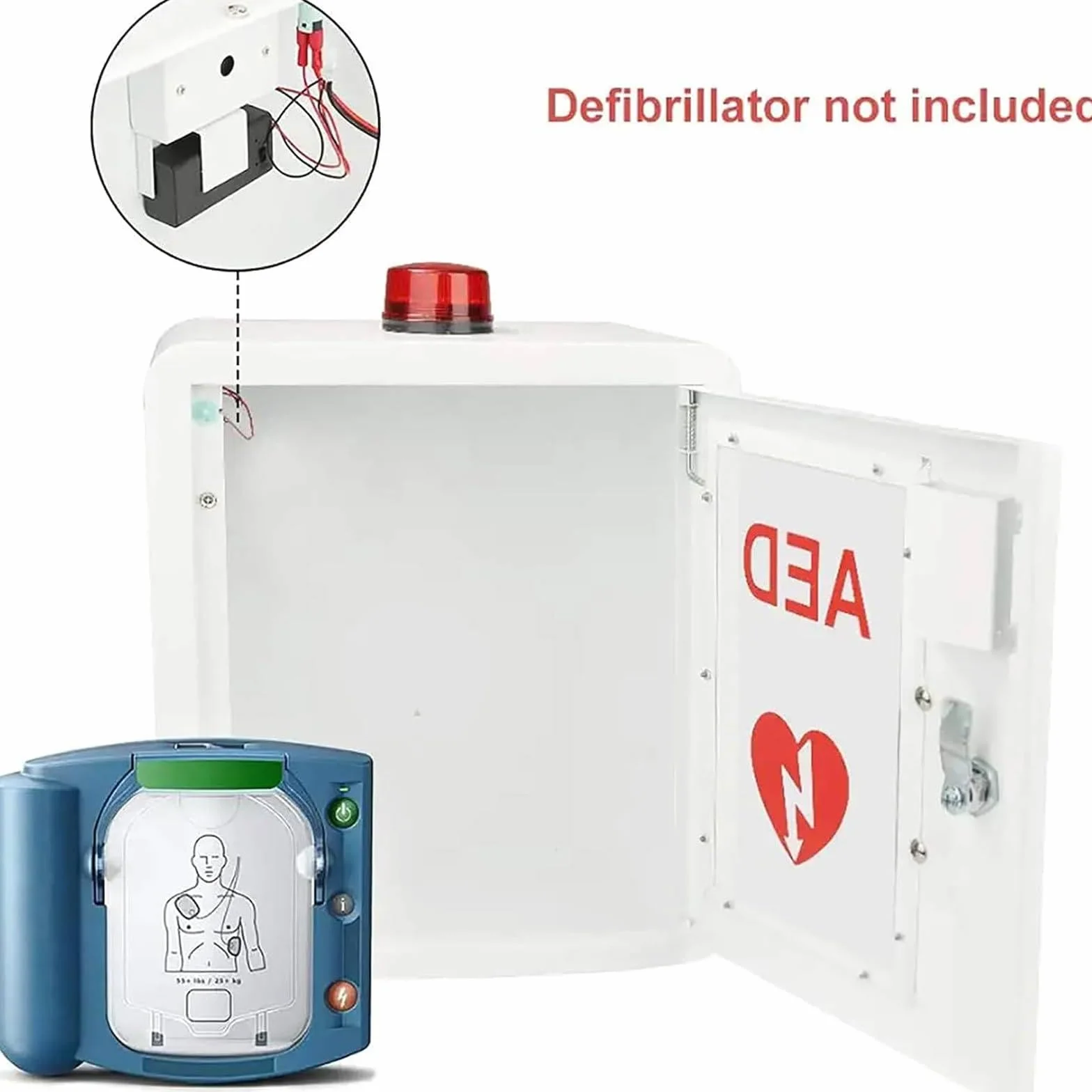 Armadietto a Parete per Defibrillatore DAE, Armadietto di Stoccaggio in Acciaio con Allarme e Luce, Emergenza