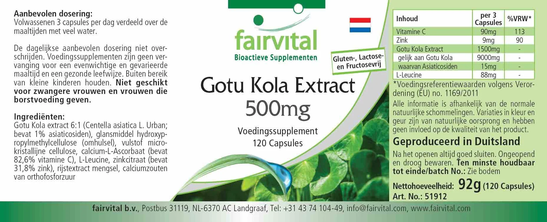 Fairvital Centella Asiatica 120 capsule 500 mg Alto Dosaggio Vegano