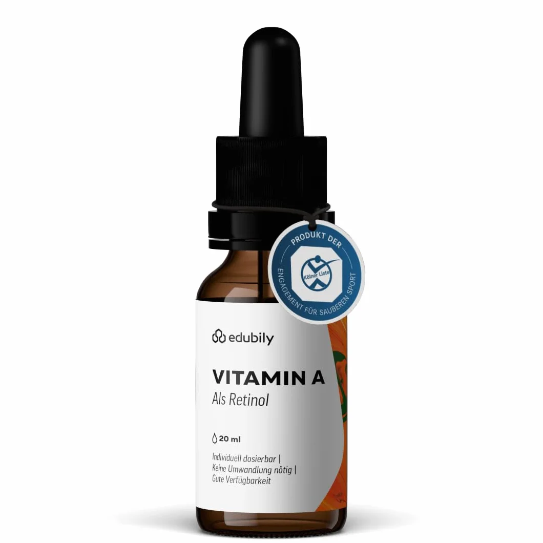edubily nutrition Vitamina A Gocce Come olio di retinolo • 400 UI di palmitato di retinile per goccia – 2000 UI al giorno • Vegano • In olio MCT di cocco