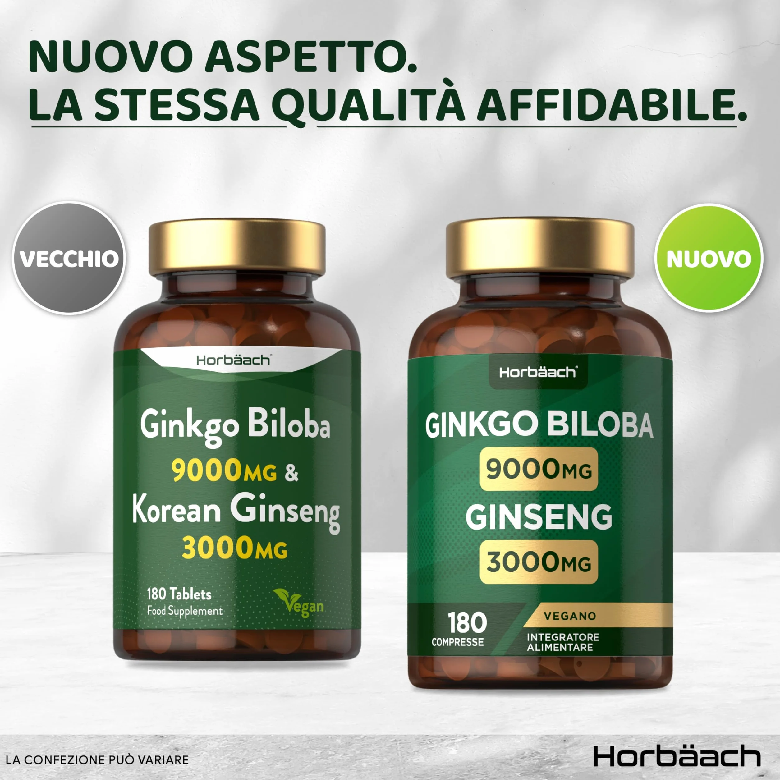 Ginkgo Biloba e Ginseng Integratore 12000mg | 180 Compresse Vegane | Ginkgo 9000 mg e Radice di Ginseng Coreano 3000 mg | di Horbaach