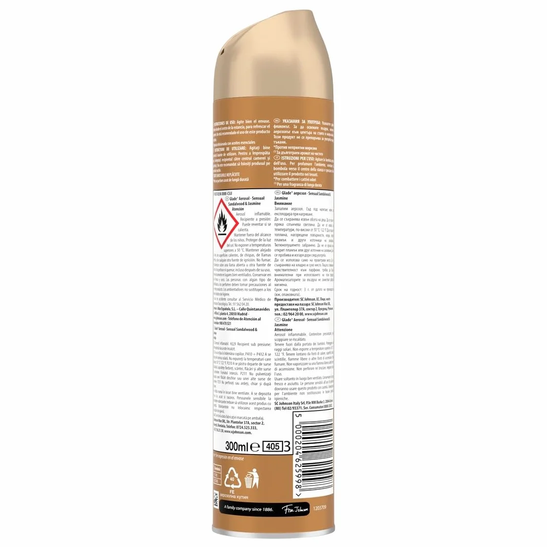 Glade Deodorante per Ambienti Spray, Fragranza Sandalo di Bali e Gelsomino, Formato Scorta da 6 Spray da 300ml