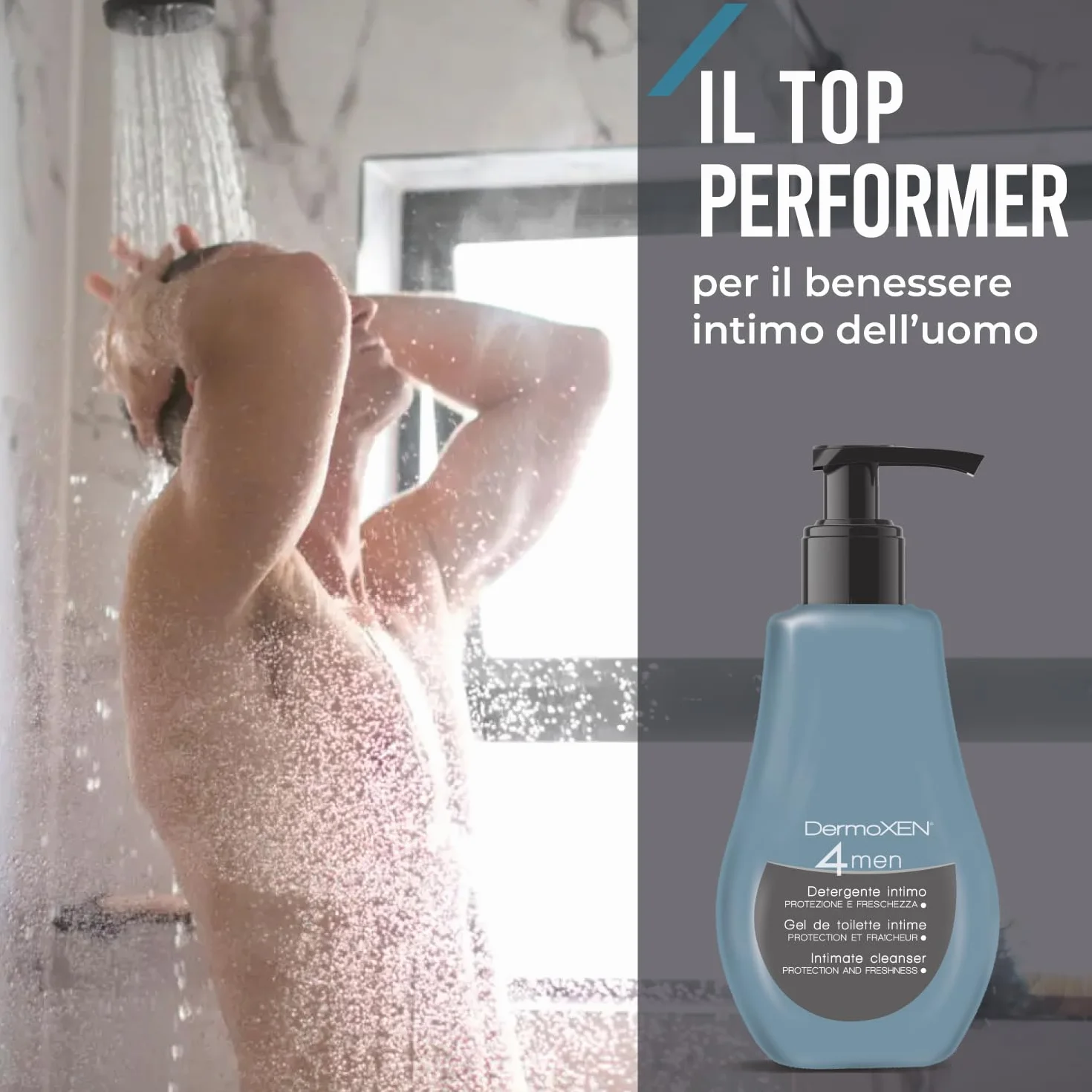 DERMOXEN Detergente Intimo Uomo Antibatterico 125ml Antiodore Rinfrescante Mentolo Fibre Prebiotiche Ph Fisiologico Igiene Intima Maschile