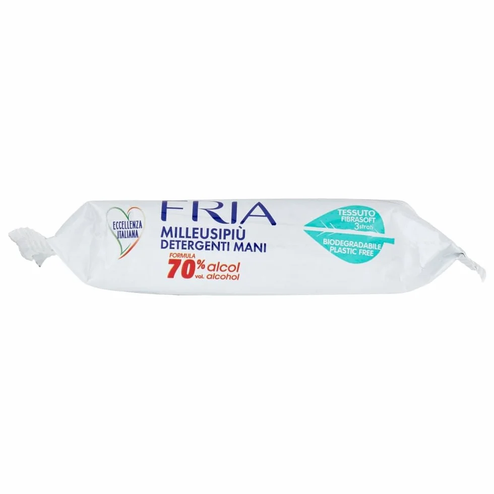 Fria MilleusiPiù Igienizzanti Salviette Detergenti 70% Alcol Tessuto Fibrasoft 3 Strati Biodegradabile 20 sztuk