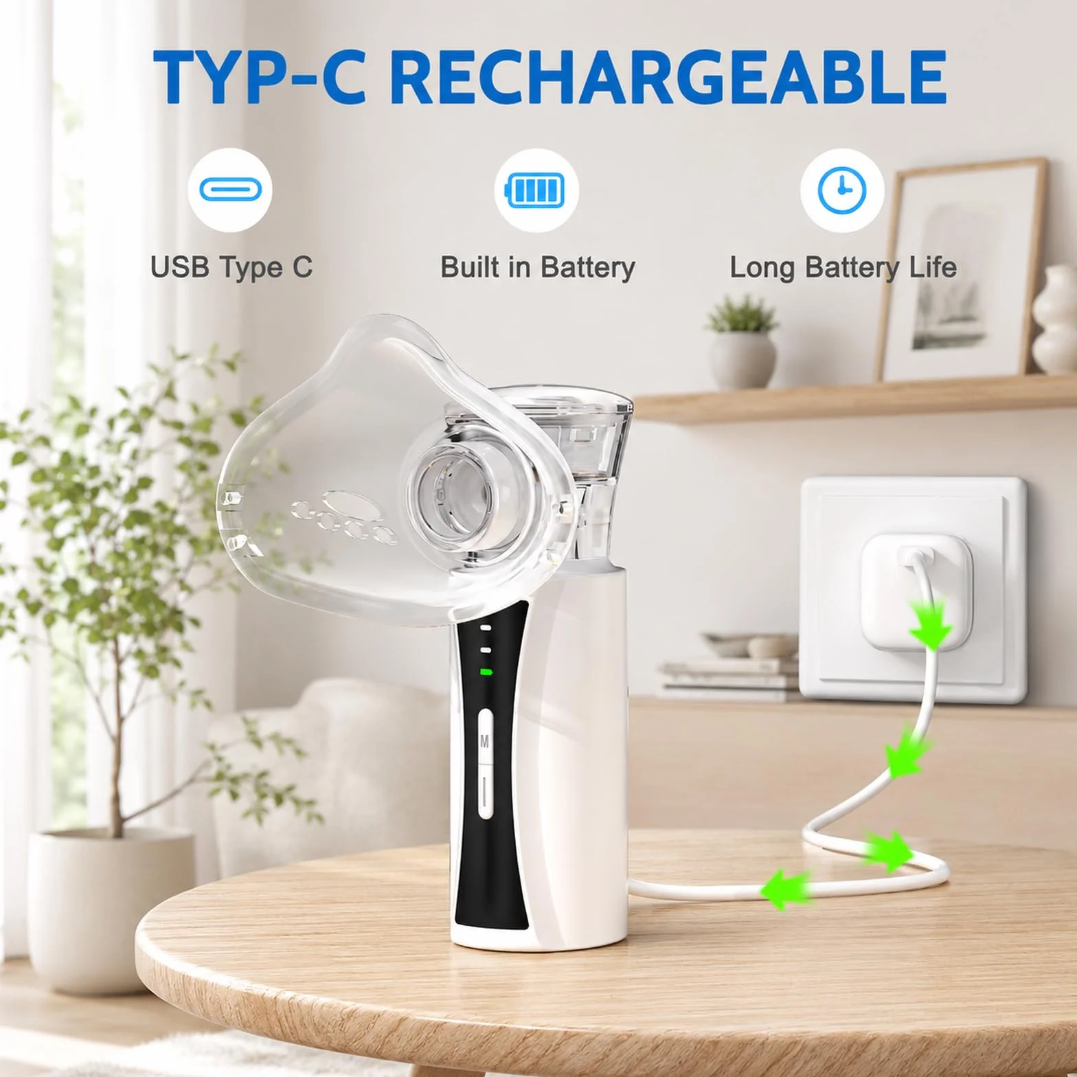 Aerosol Portatile Silenzioso USB Ricaricabile Nebulizzatore Ultrasuoni con 2 Maschere e Boccaglio