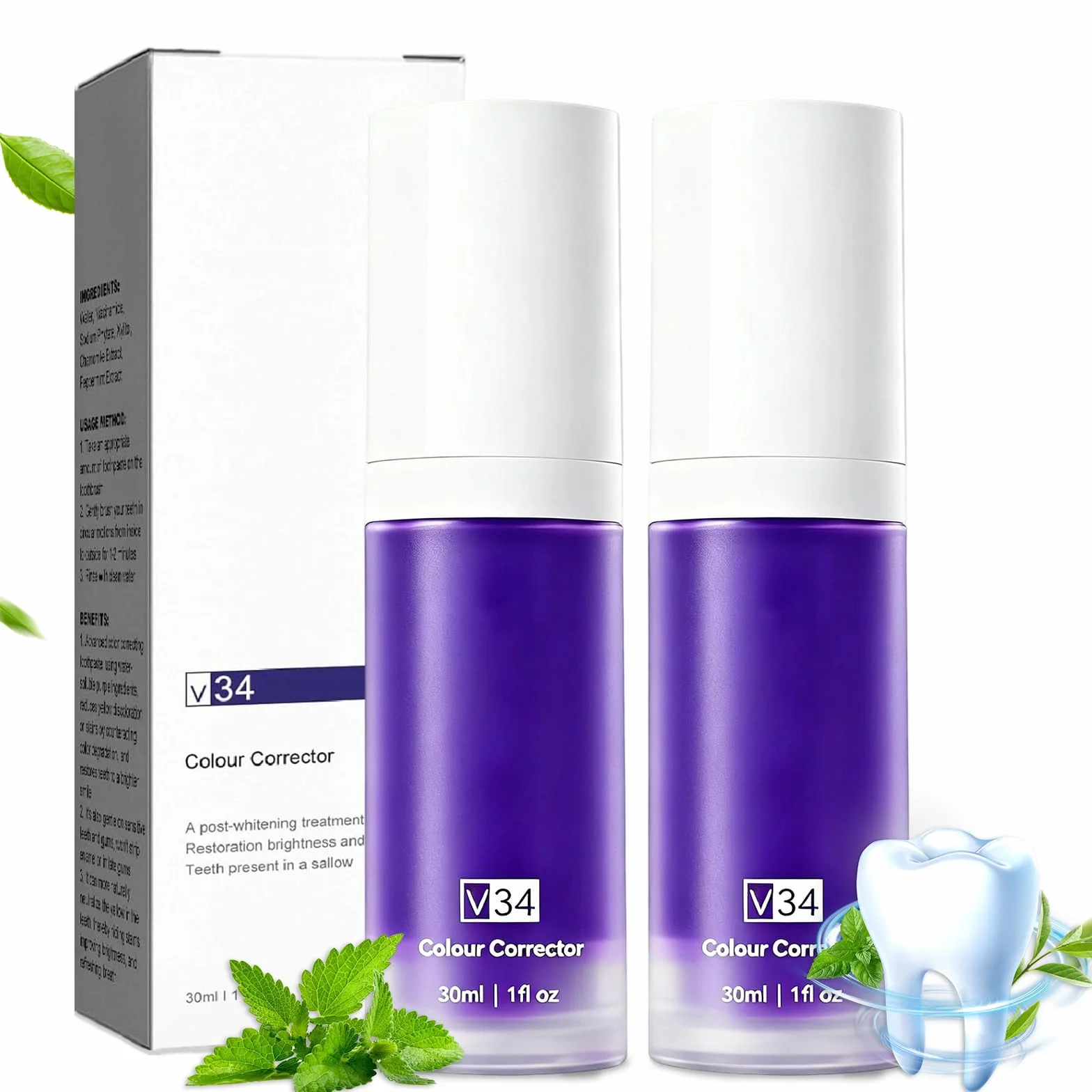 V34 Dentifricio Viola Sbiancante Denti Pasta Dentifricia Correttore Di Colore Neutralizzante Macchie Gialle