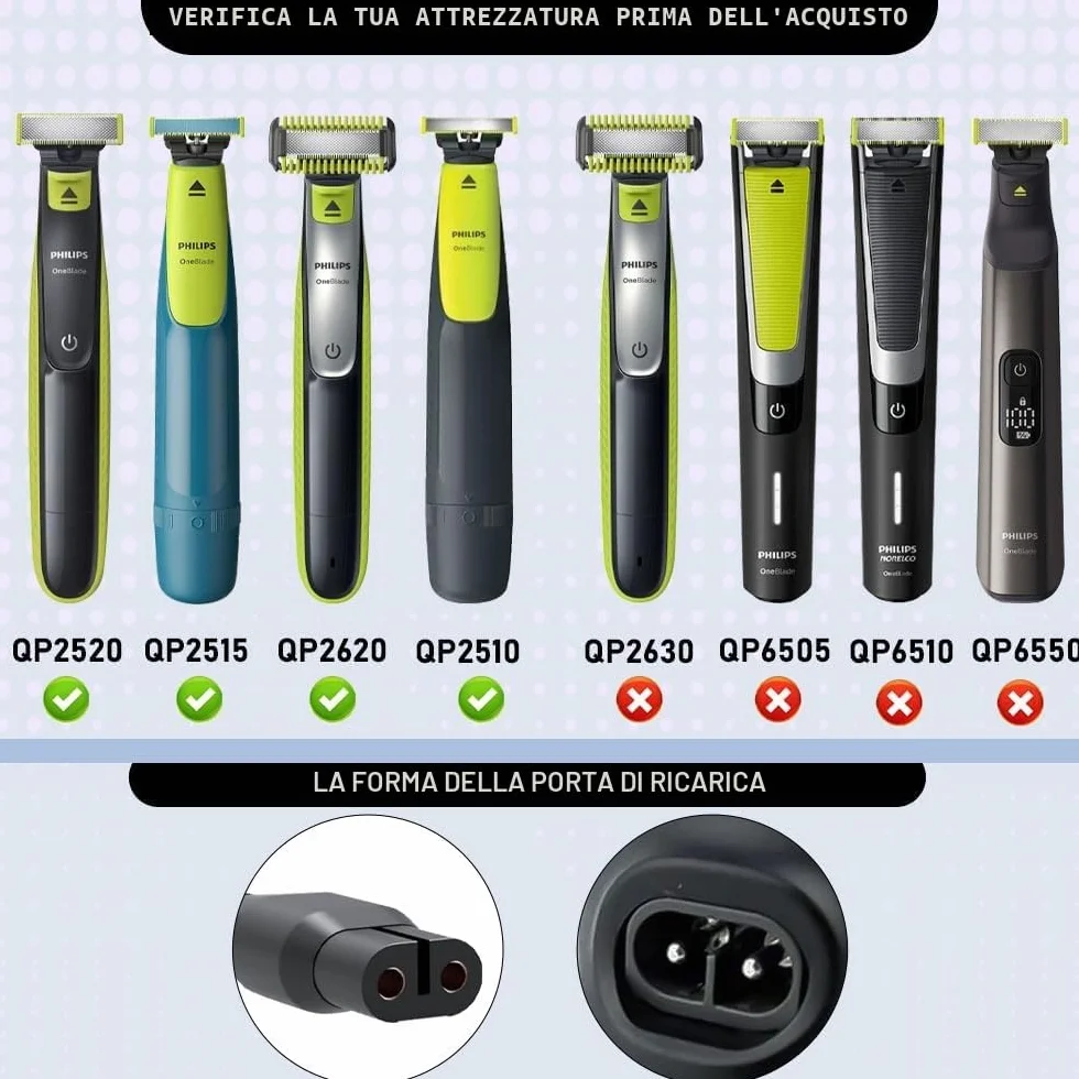 4.3V Caricabatterie per Philips Norelco OneBlade QP2520 QP2620 QP2510 Rasoio Alimentatore Cavo