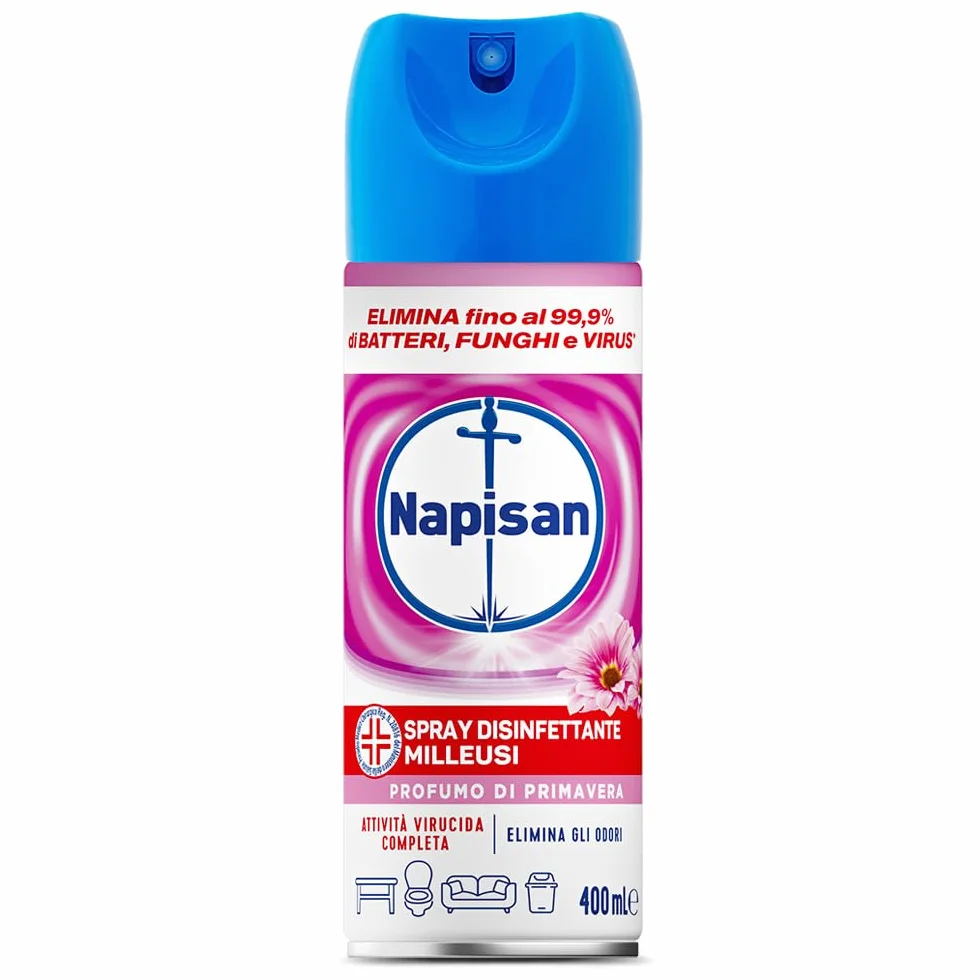 Napisan Spray Disinfettante Milleusi, Disinfettante Spray per Tessuti e Superfici, Fragranza Profumo Di Primavera, Confezione da 3 da 400ml