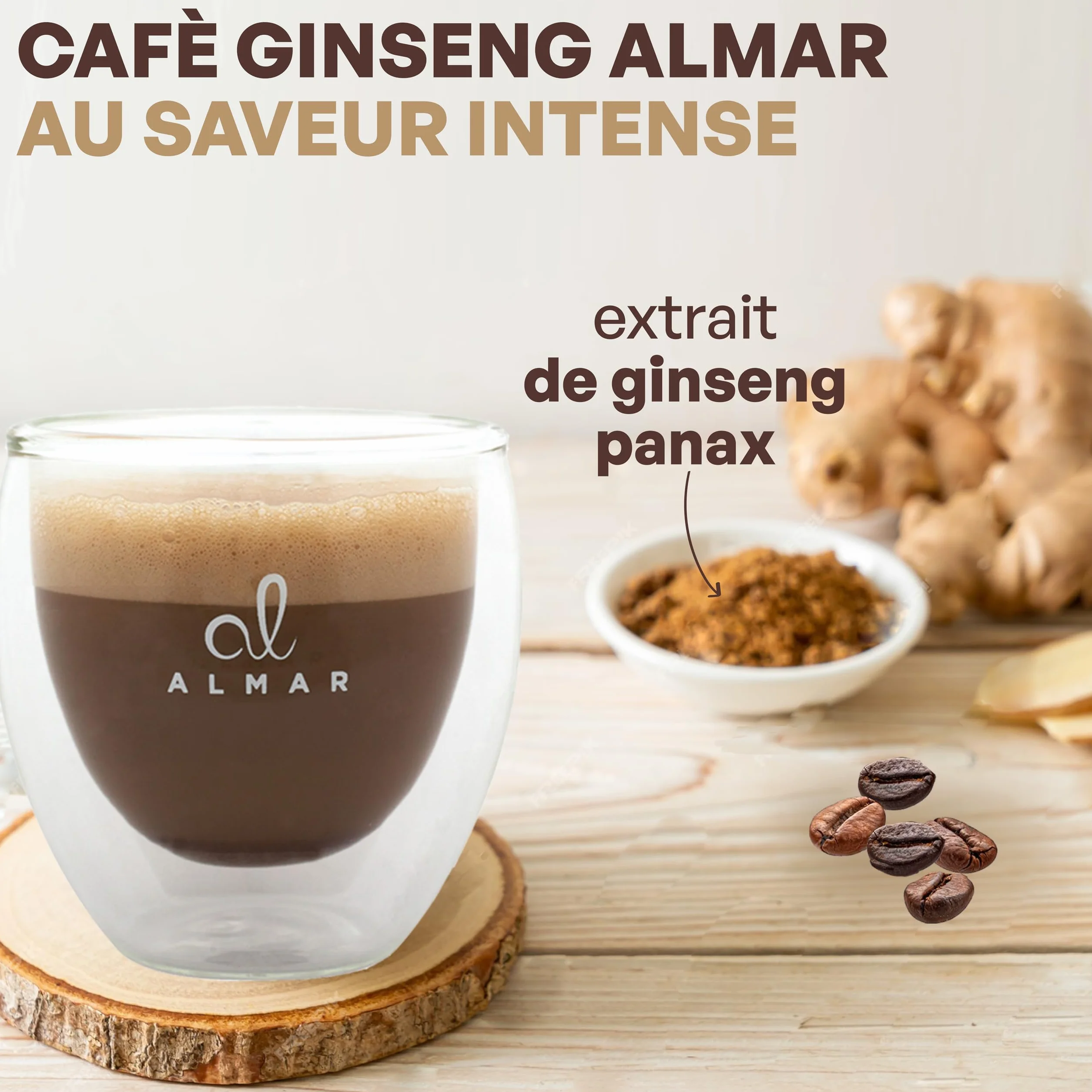 Almar Caffè Ginseng Solubile in Polvere Gusto INTENSO Senza Glutine, Busta 500g, 100% Made in Italy