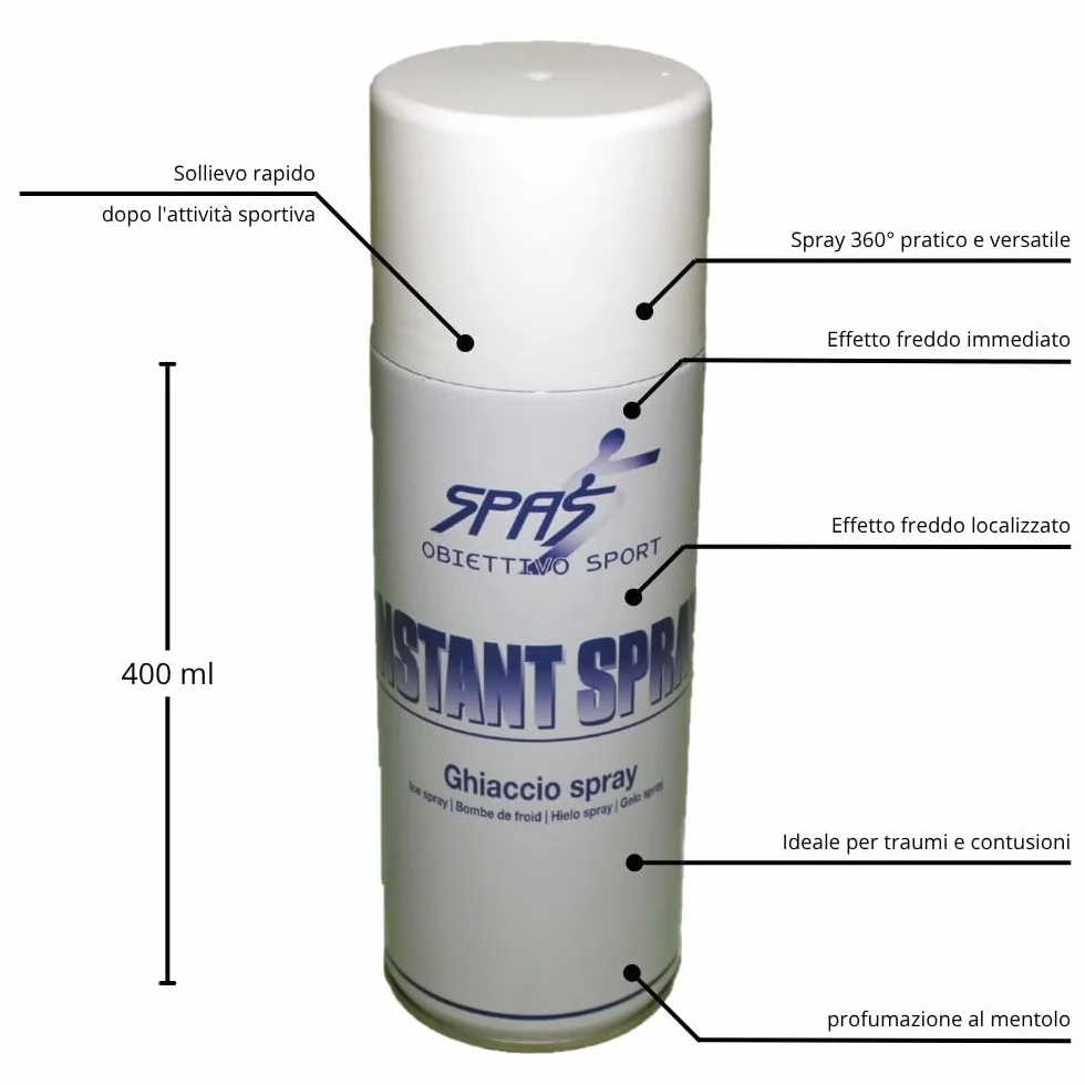 SPAS Ghiaccio Spray Sportivo 400 ml refrigerante istantaneo per contusioni, traumi, ematomi e attività sportiva per sollievo rapido con mentolo - made in italy | 1 pz