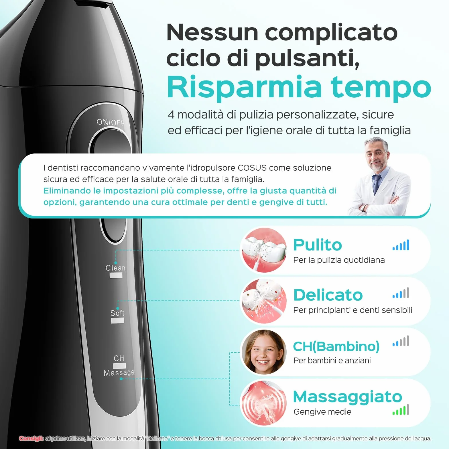 COSLUS C20 Idropulsore Dentale Portatile Senza Fili, 300 ML Irrigatore Idropulsore Ricaricabile Foppio Flusso Impermeabile IPX7 Water Orale Flosser Pulizia Denti Ideale per Viaggi a Casa Nero