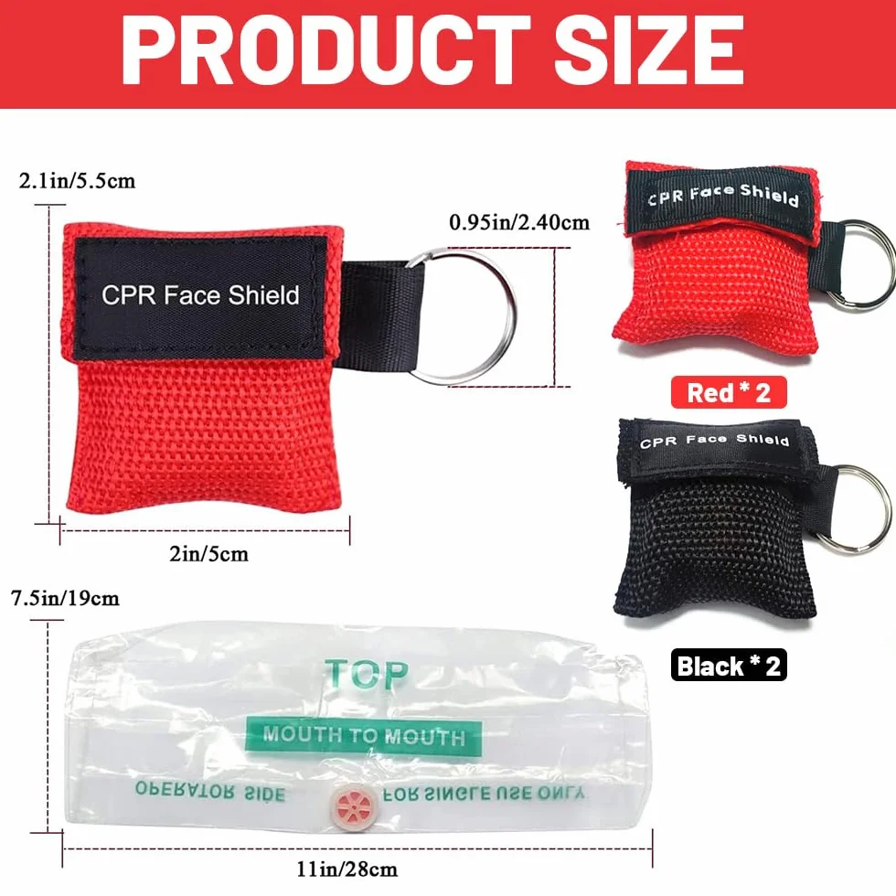 Pocket Mask 4 Pezzi Rosso Nero 5Cm Larghezza 5.5Cm Mascherina Respirazione Primo Soccorso Bocca A Bocca