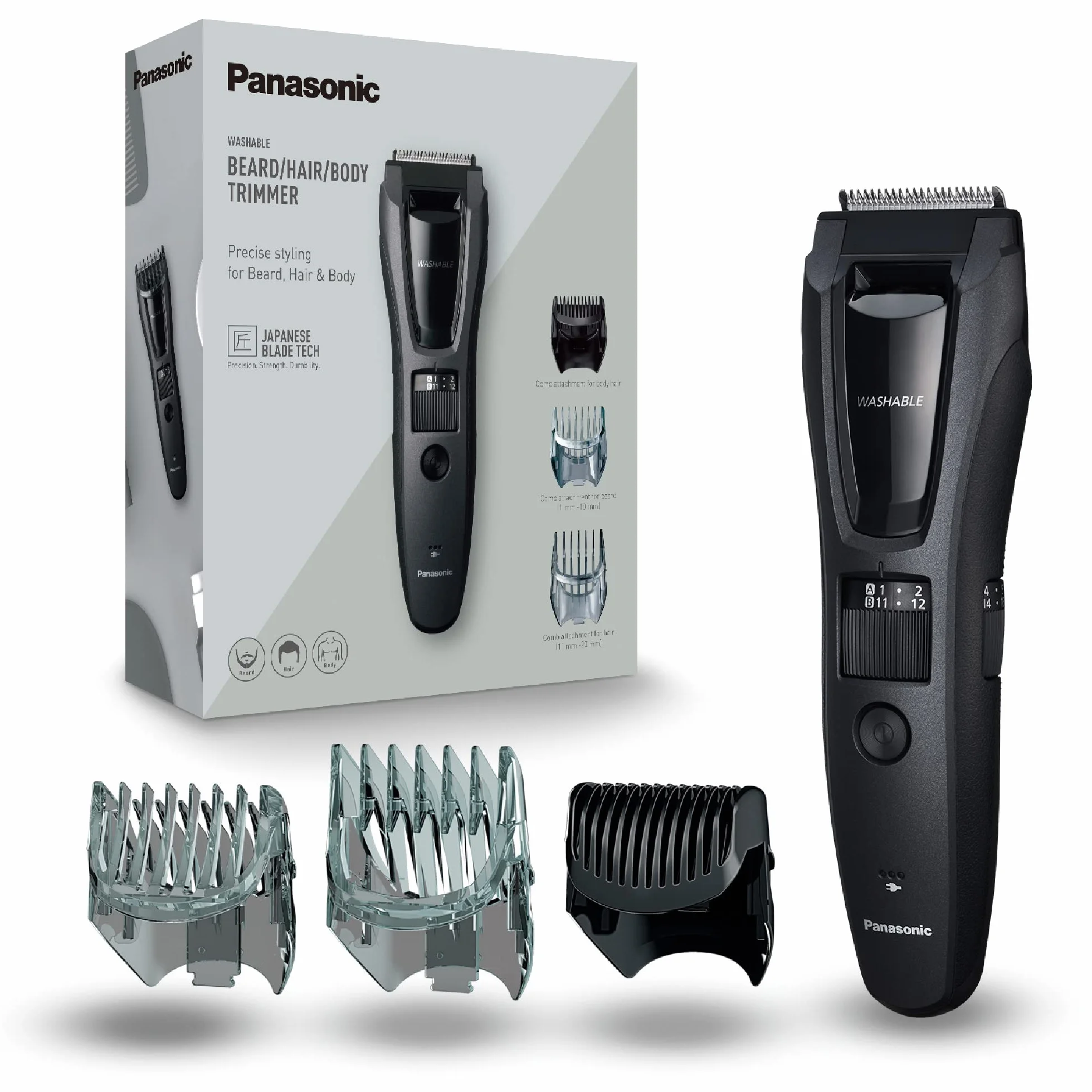 Panasonic ER-GB62-H503 Regolabarba Tagliacapelli Uomo Cordless Impermeabile 39 Impostazioni Lunghezza 3 Accessori Grigio Opaco