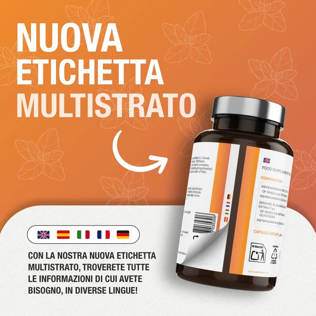 Ashwagandha Sensoril® 5:1 Estratto 10:1 5250 mg 120 capsule vegane Concentrazione superiore KSM-66