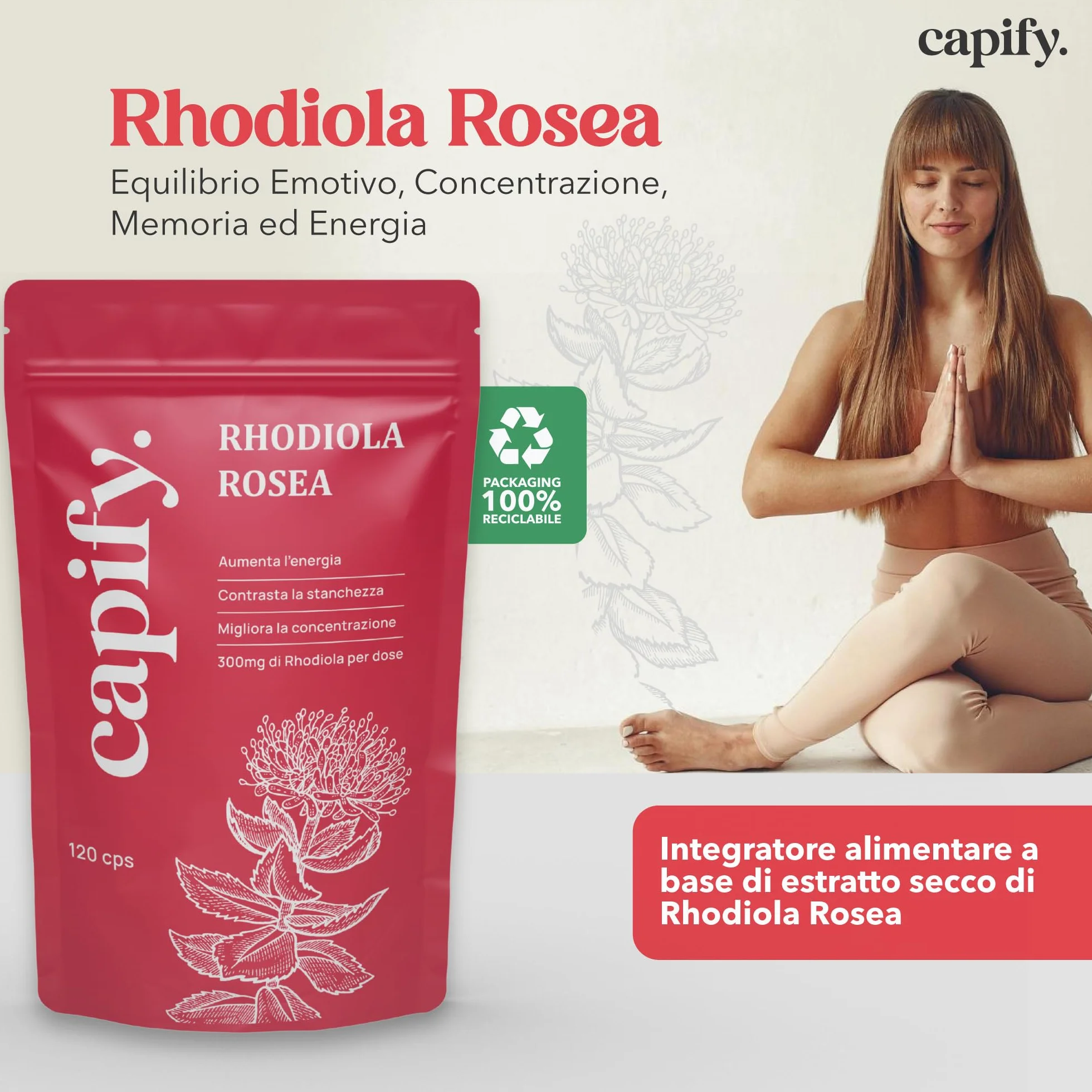 Capify. Rhodiola Rosea - Contro Stanchezza Fisica e Mentale - Estratto di Rodiola Rosea ad Alto Dosaggio - 120 capsule - Made in Italy