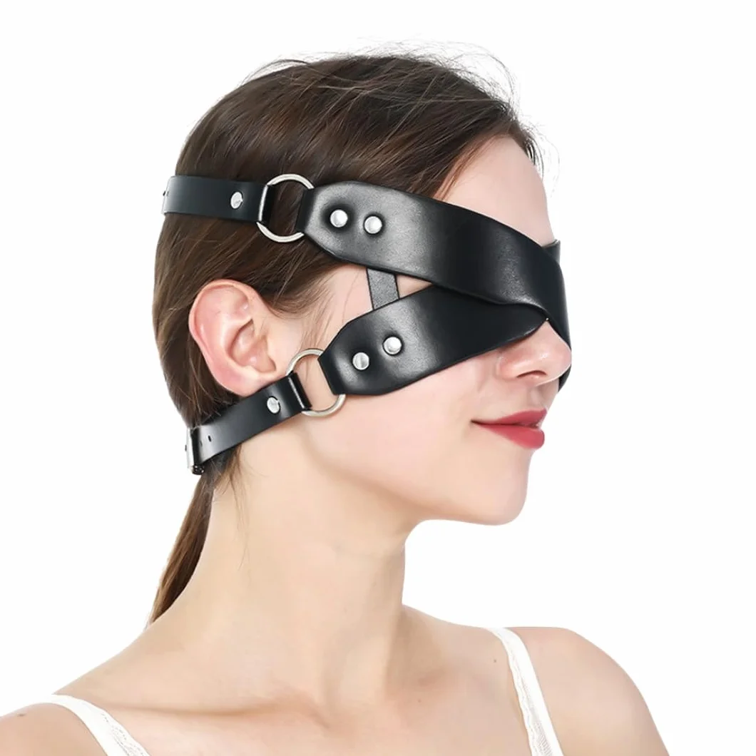 Maschera per gli occhi bondage nero PU con design a croce e cinghia regolabile FOPS B60
