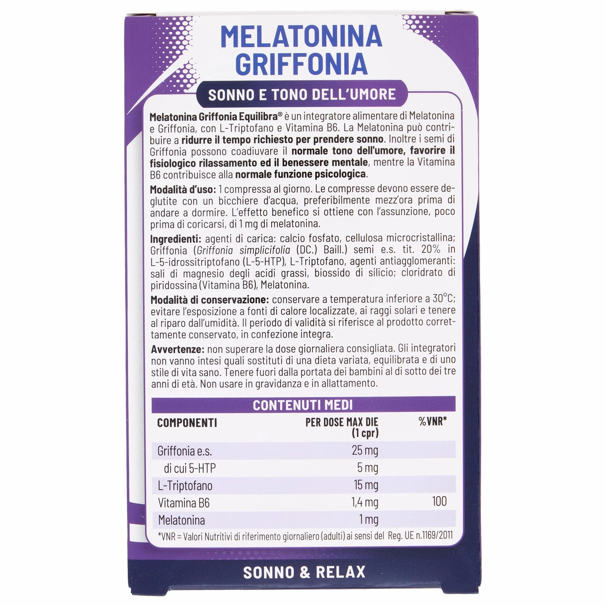 Equilibra Melatonina + Griffonia Integratore Alimentare 60 Compresse