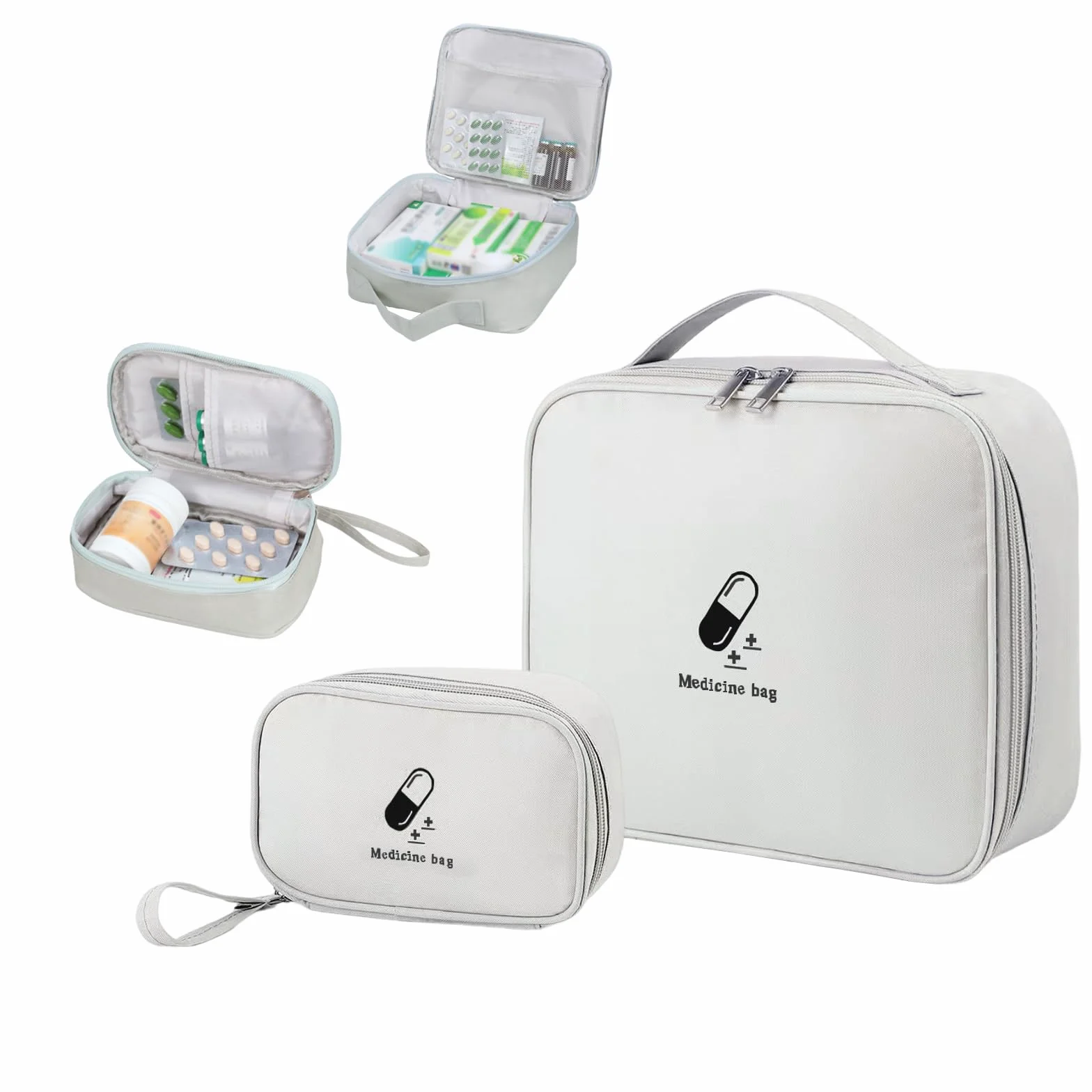 Kit Pronto Soccorso Da Viaggio 2 Pezzi, Cassetta Primo Soccorso, Borsa Medico, Grigio
